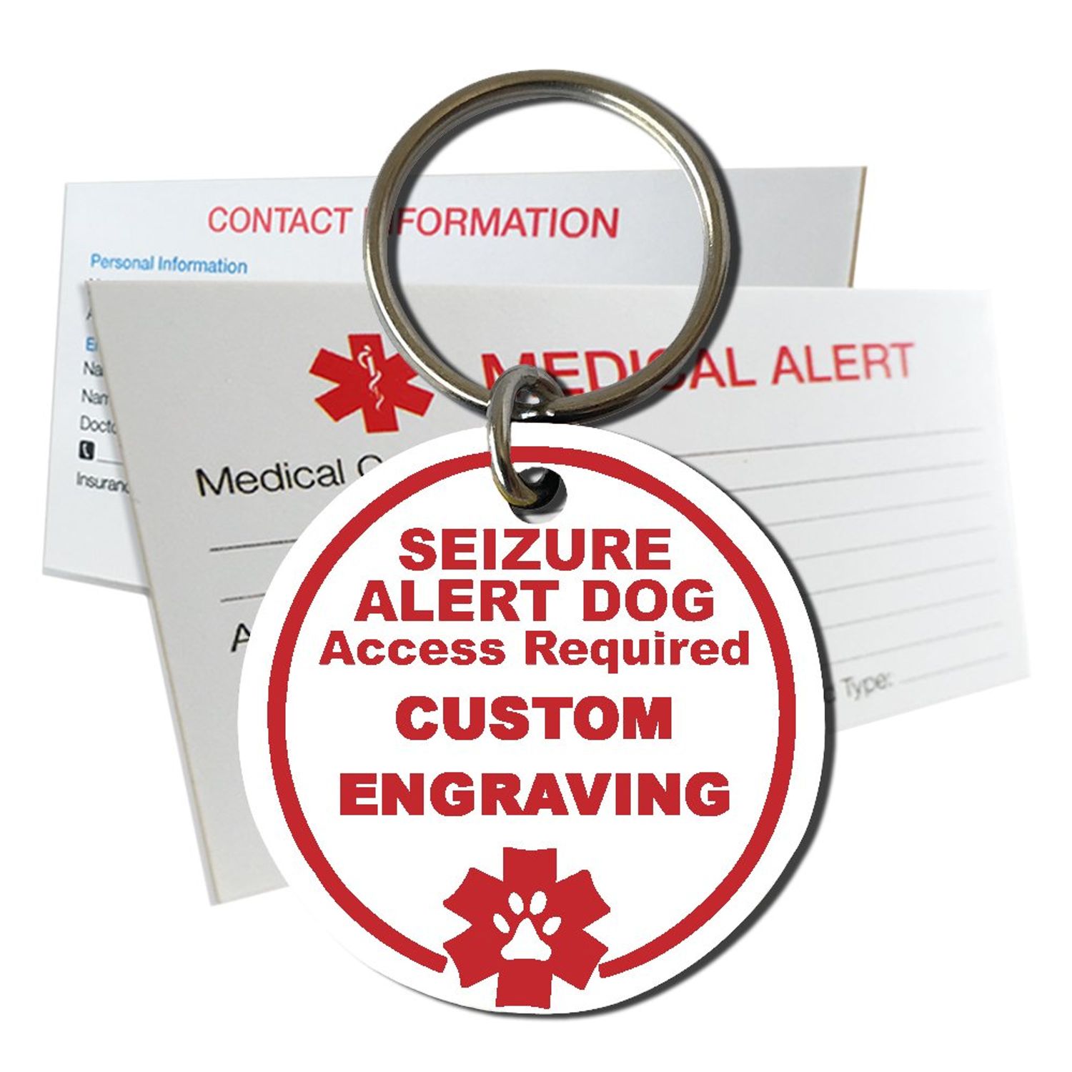 My Identity Doctor Seizure Alert Dog ID Tag Custom Engraved Round Plastic - White - Large