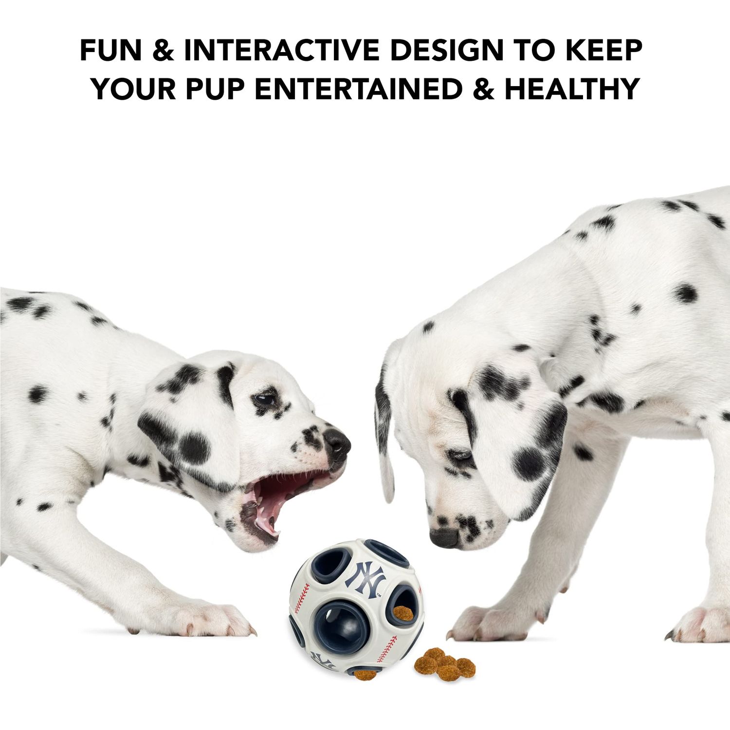 Pets First MLB New York Yankees Baseball Treat Dispensing Toy for Dogs and Cats, Rubber Ball Dog Toy, Interactive Fun Dog Treat Toy, Natural Rubber Dog Feeding Toy