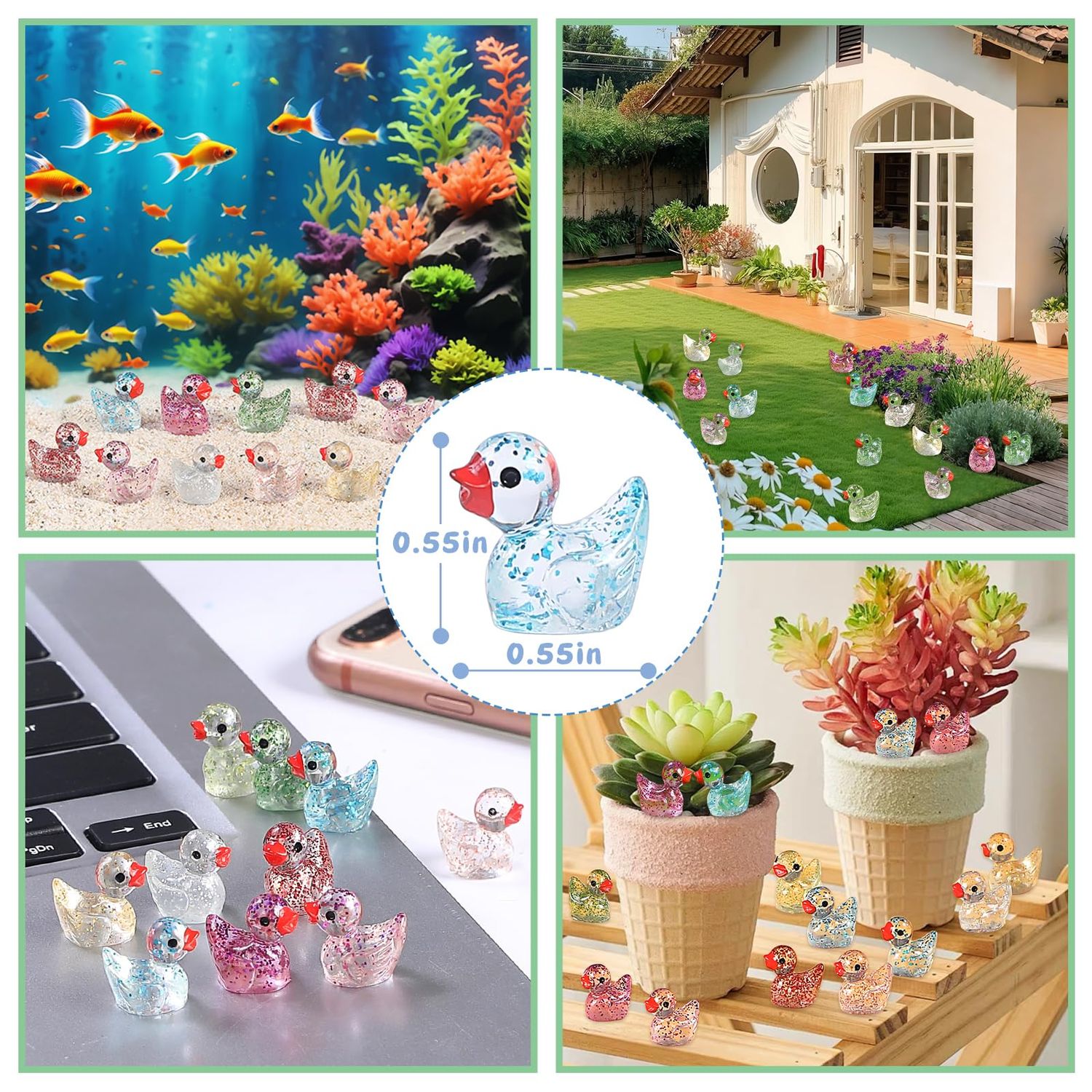 EKisemio 120 Pcs Mini Ducks Glitter Resin Ducks Tiny Ducks Mini Resin Animals Figures to Hide for Fairy Garden Accessories Micro Landscape Aquarium Ornaments Kit Dollhouse Decor Crafts
