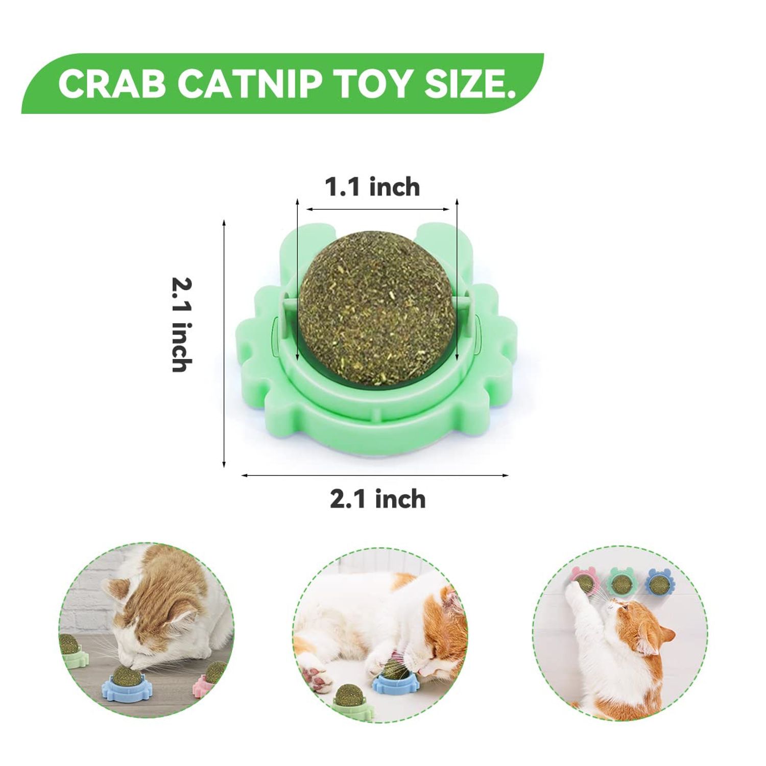 Aucenix Catnip Balls Toy for Cat, Wall Catnip Roller for Cat Licking, Teeth Cleaning Dental Edible Kitten Toy, Natural Rotating Crab Cat Toy (Green)