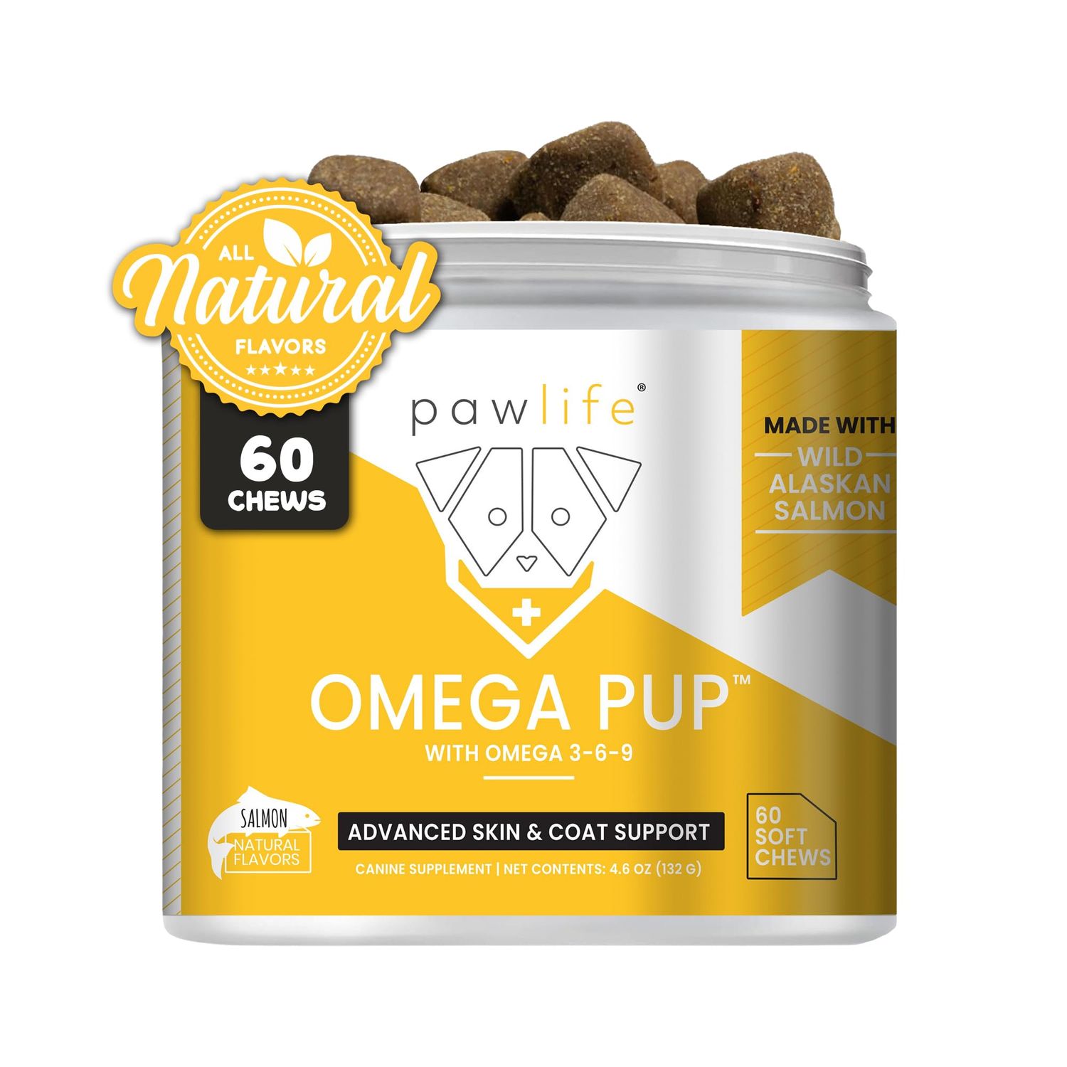 Pawlife Dog Fish Oil Supplements - 60 Omega 3 Fish Oil Dog Vitamins, Veterinarian Formulated Itching Relief for Dogs, Natural Omega 3 Fish Oil for Dogs, Dog Skin and Coat Supplement (Salmon Flavor)