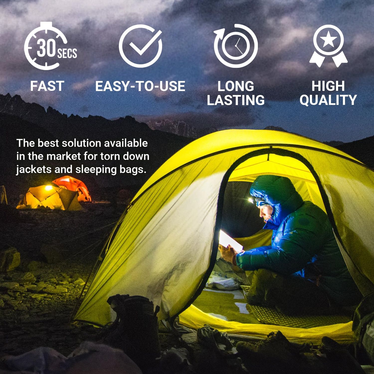 Pro-Fix Down Jacket Repair Patches Easy to Use, Pre-Cut, Self-Adhesive, Waterproof, Tear-Resistant Rip-Stop Nylon Fabric Patches for Jackets & Patches for Clothing, Down Jacket Patches - Black