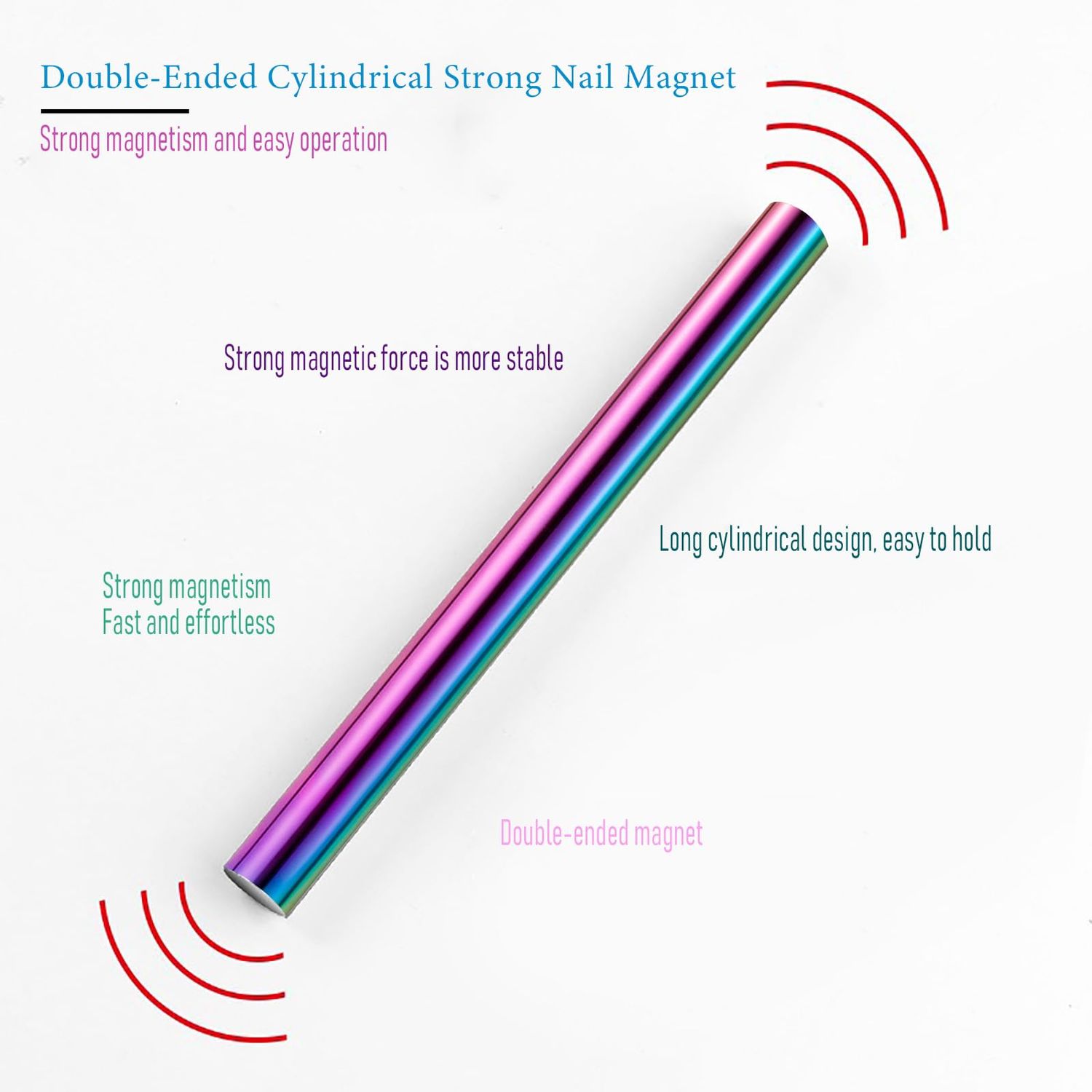 XEAOHESY 2 Pieces Cat Eye Magnet for Nails Double-Ended Iridescent Cylindrical Strong Nail Magnet Brown 3-in-1 Nail Art Magnet Tool for Cat Eye Gel Nail Polish