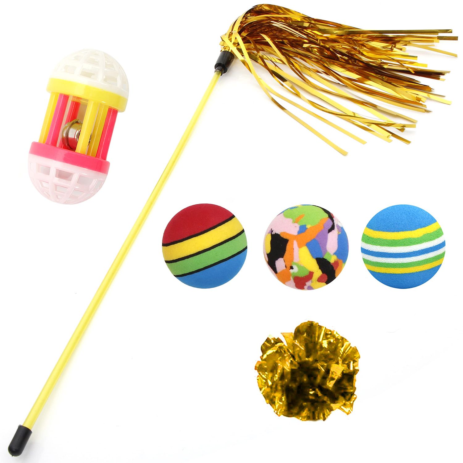 Youngever 18 Cat Toys Kitten Toys Assortments, Cat Teaser Wand, Interactive Bell Toy, Sparkle Balls for Cat, Puppy, Kitty, Kitten (with Square Tunnel and Scratching Mat)