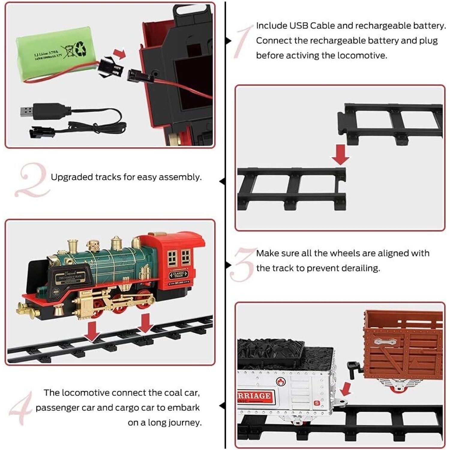 Christmas Electric Train Set with Remote Control, Sound, Light & Tracks, Kids 3+