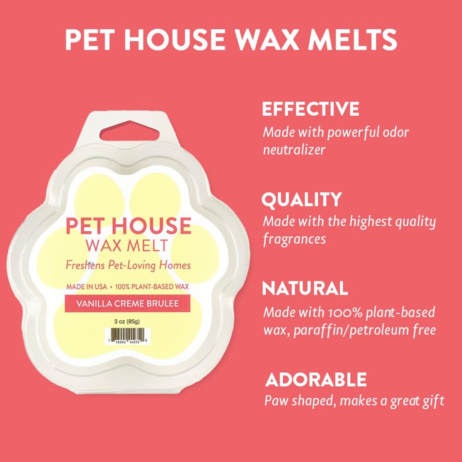 One Fur All 100% Natural Soy Wax Melts in 20+ Fragrances, Pack of 2 by Pet House - Long Lasting Pet Odor Eliminating Wax Melts, Non-Toxic Pet Wax Melts, Made in USA (Vanilla Creme Brulee)