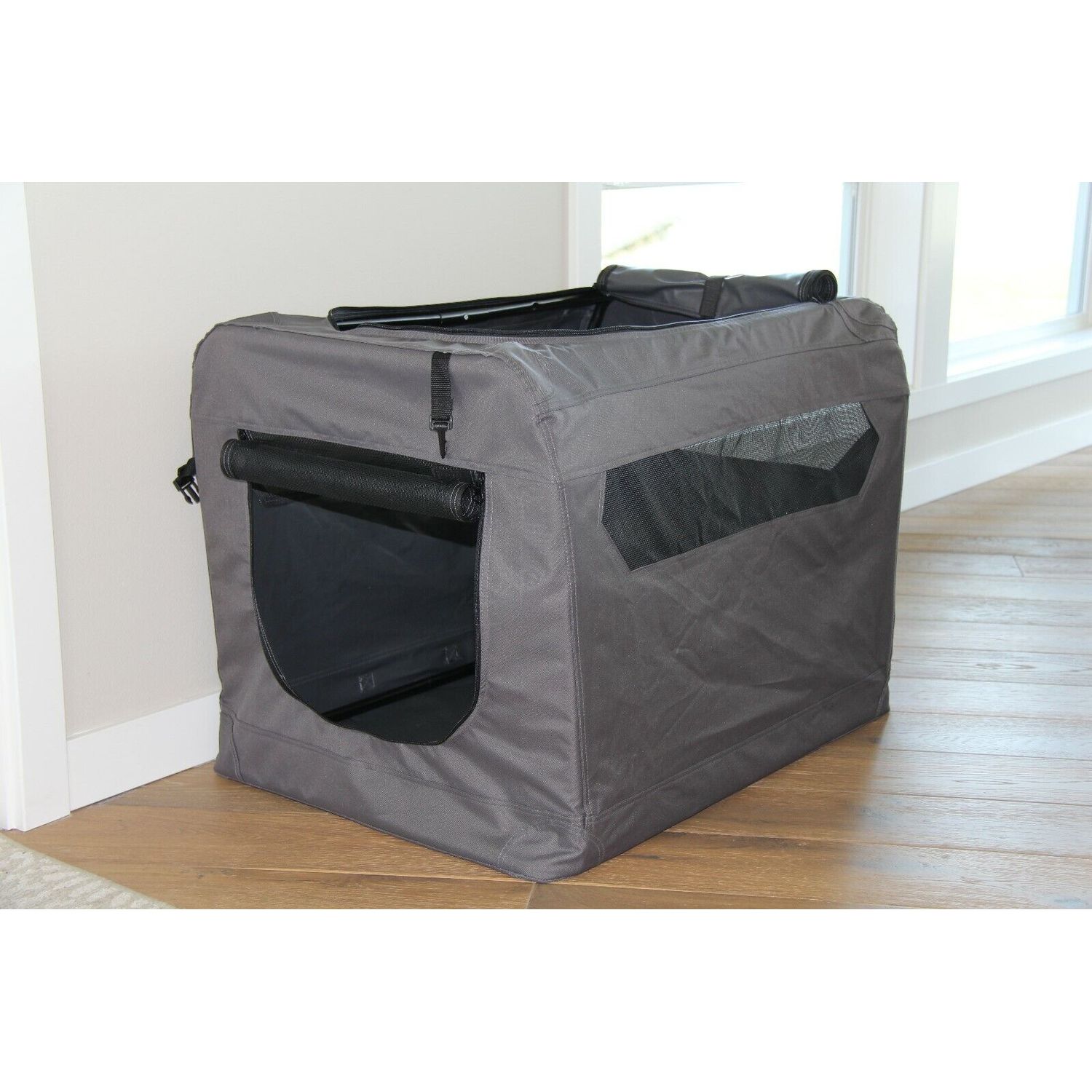 Large Grey Soft Sided Portable Dog Crate Lightweight Travel Collapsible