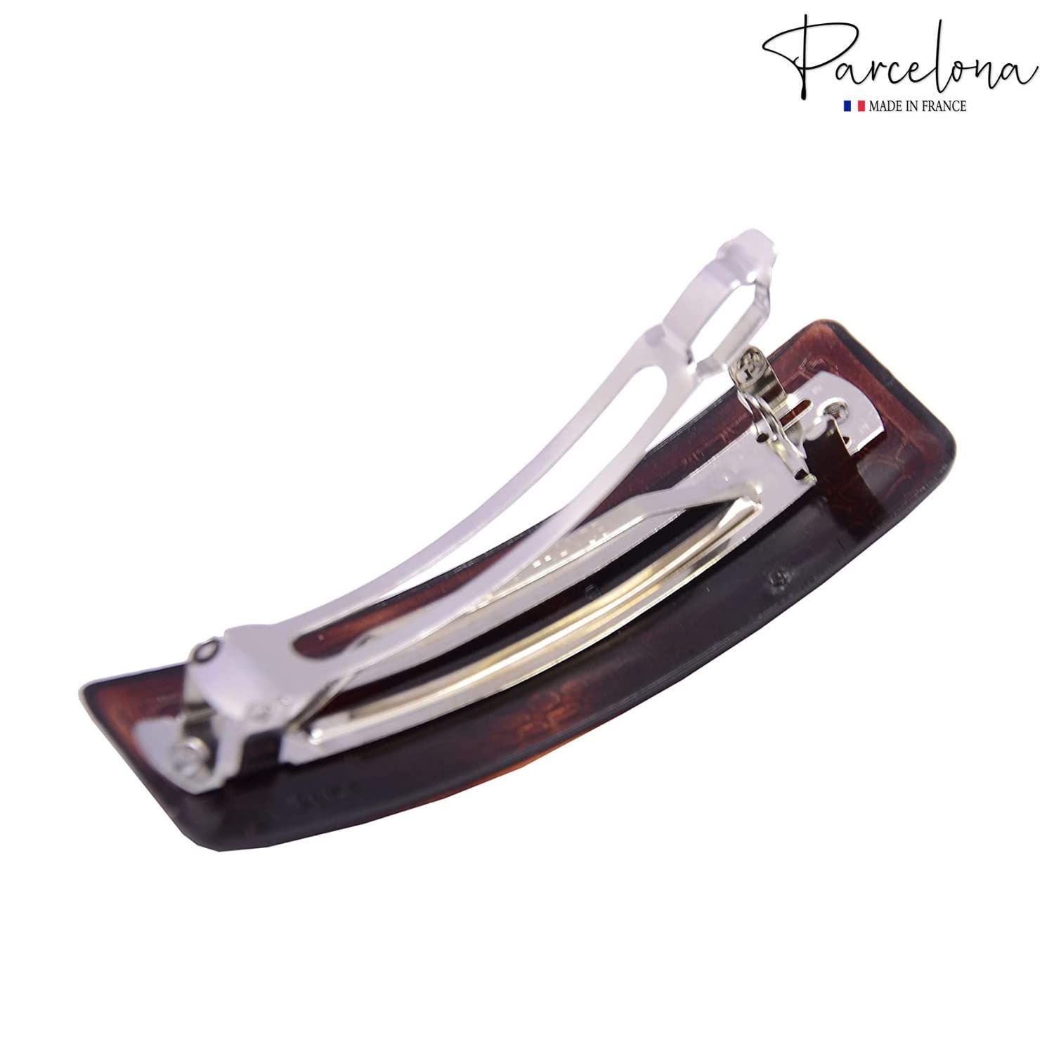 Parcelona French Croco Tortoise Shell Brown Strong Grip Celluloid Automatic Hair Clip Hair Barrette (Tortoise Shell)