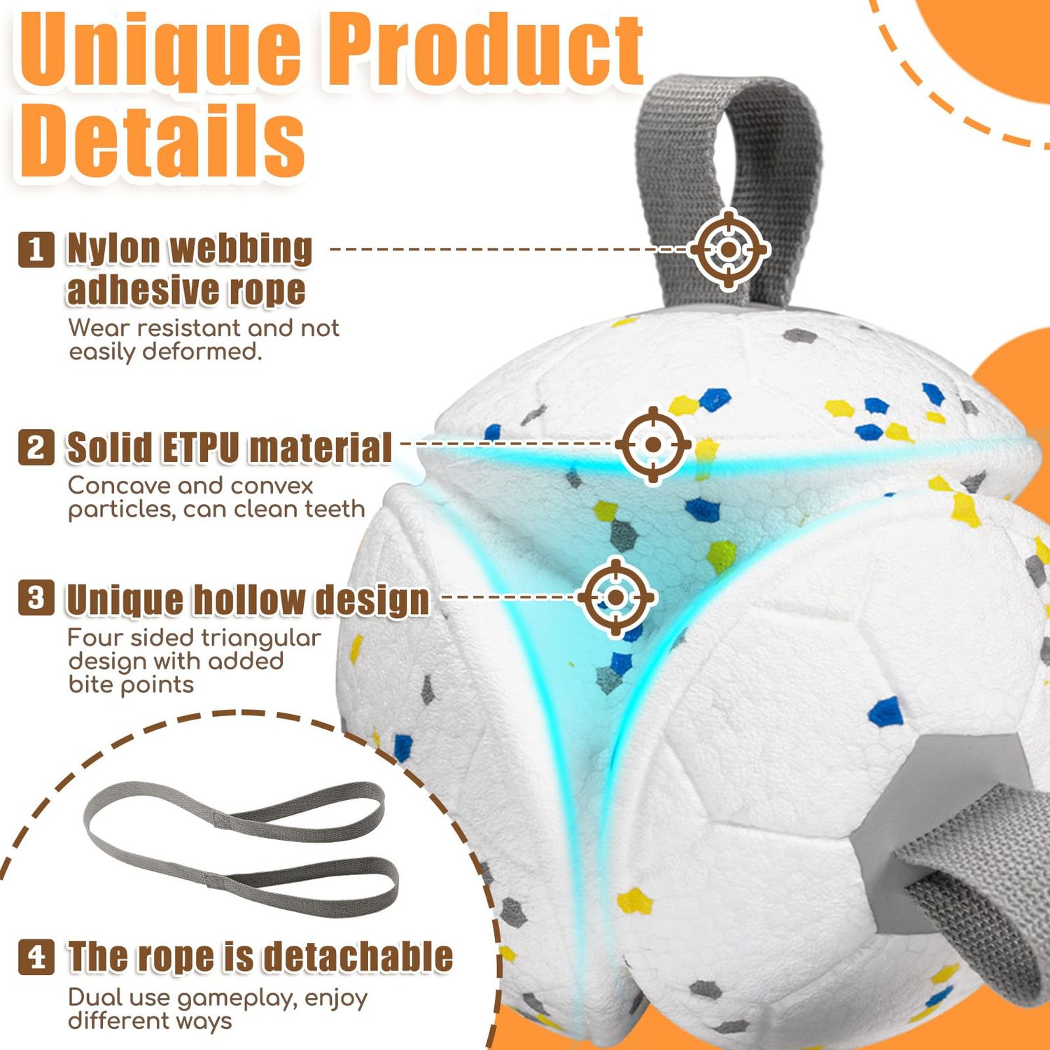 Moonorange Dog Toys Soccer Ball with Nylon Straps Interactive Durable for Tug of War Water Gifts for Puppy Birthday Indoor Outdoor, White