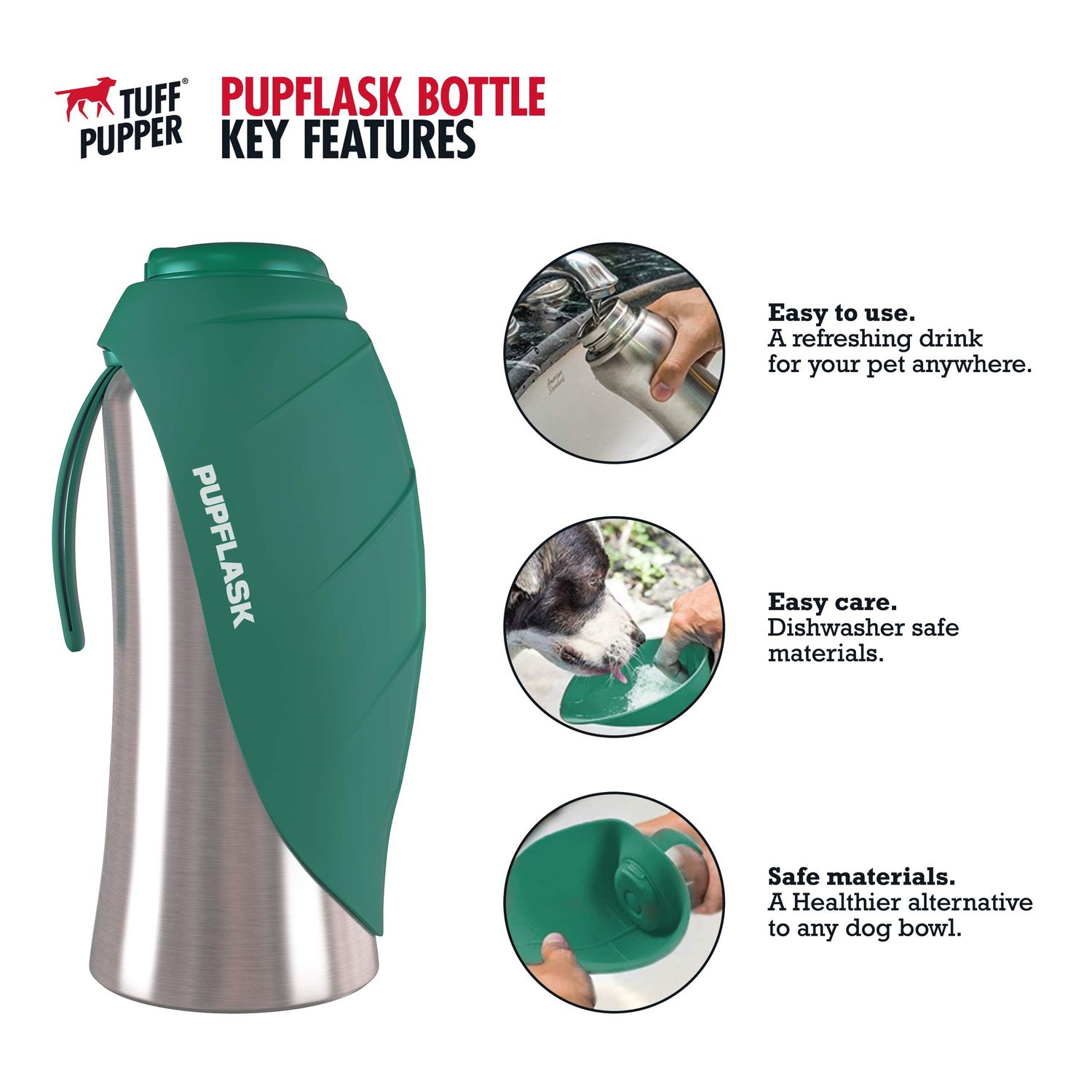 PupFlask Large Dog Water Bottle | 27 or 40 OZ Stainless Steel | Convenient Water Dispenser | Puppy Travel Water Bowl | Portable Pet Leak Proof Bottle Perfect Size For All Dog Breeds
