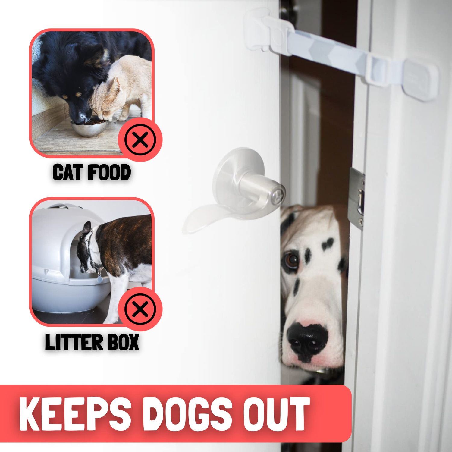Door Buddy Adjustable Cat Door Latch - Grey 2 Pack. Pet Door Holder to Dog Proof Cat Litter Box & Keep Dog Out of Cat Food. Simpler Than Cat Gate or Interior Cat Door. Adjustable Door Strap for Pets