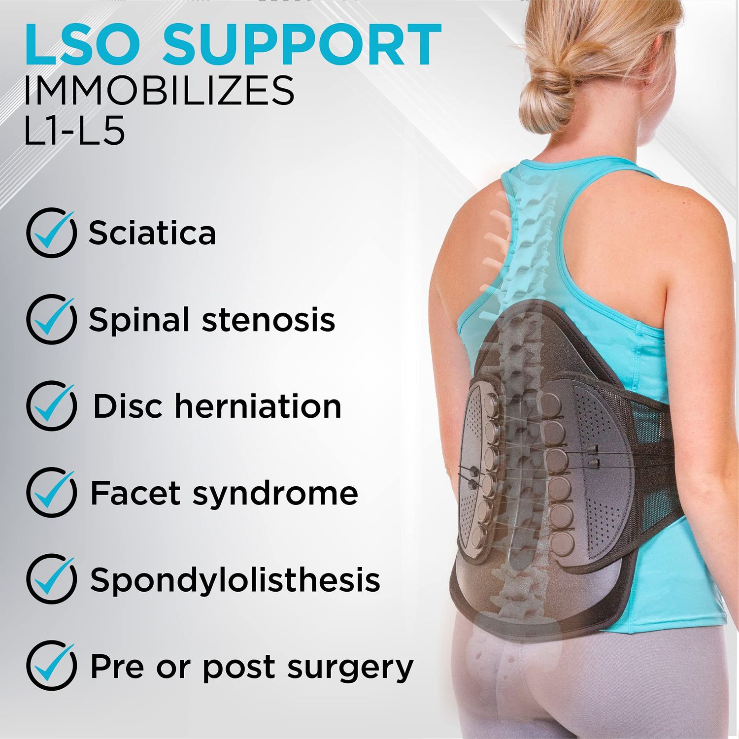 BraceAbility Lumbar Decompression Back Brace - Adjustable Semi-Rigid Lumbosacral Corset Belt for Discectomy, Laminectomy, Disc Injury, Back Muscle Spasms, Pre and Post Surgery Protection (Medium)