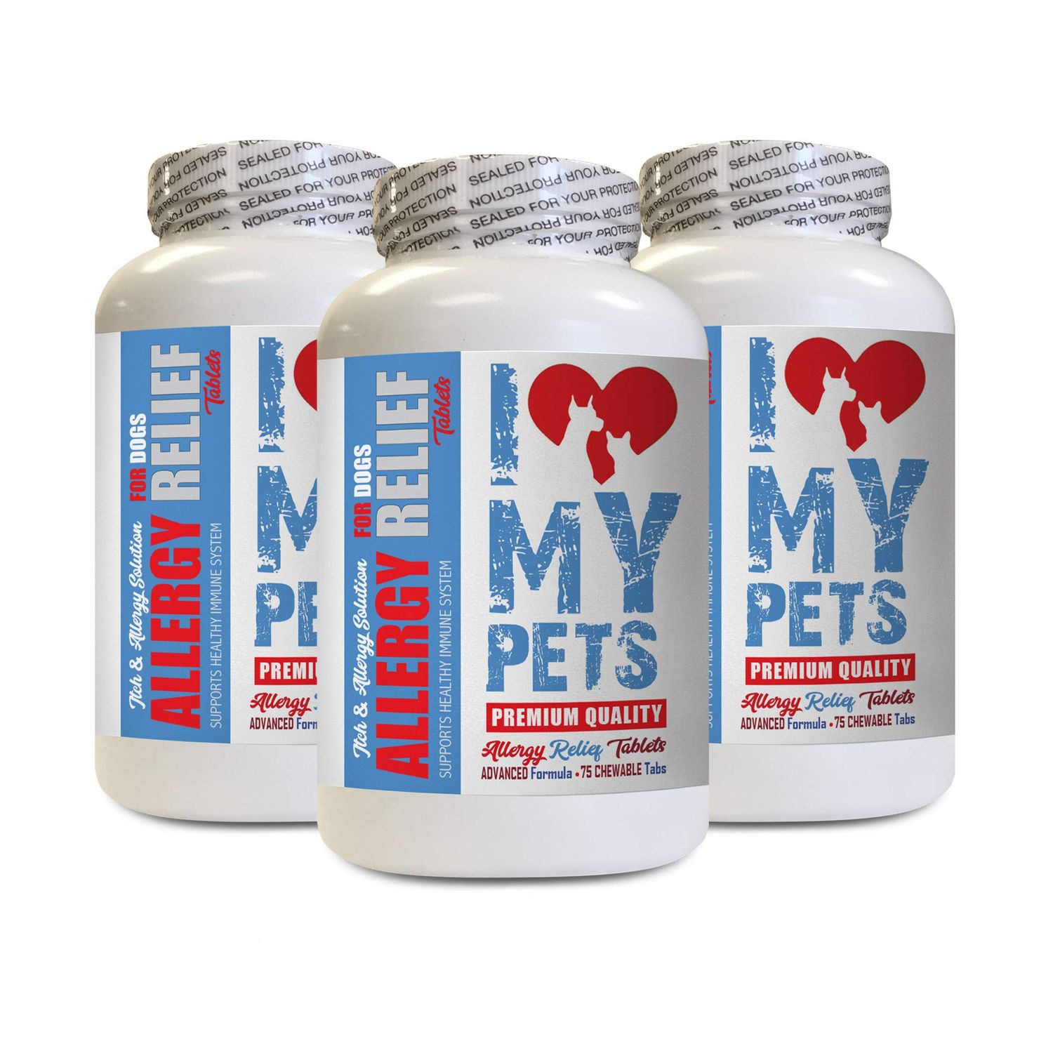 I Love My Pets Immune Booster Dogs - Dog Allergy Relief - Itch Relief - Premium Quality - Burdock for Dogs - 3 Bottles (225 Treats)