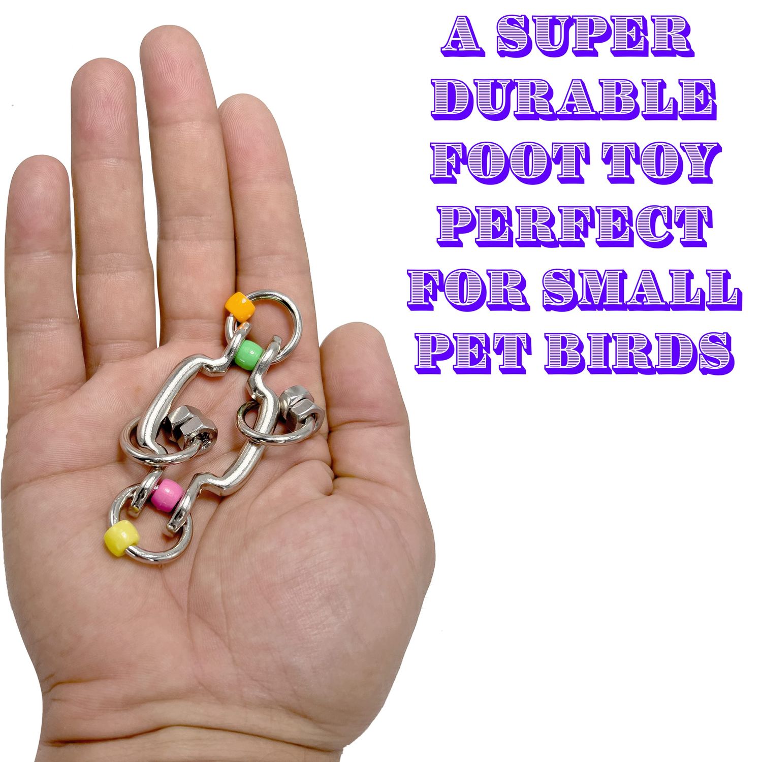 Mandarin Bird Toys by M&M 3528 Little Beak Stainless Wiggler - Handcrafted Small Size Bird Foot Toy, Interesting Wiggling Design, Colorful Plastic Beads, Sturdy Shiny Bird Safe Metal, Fun for Sm Pets