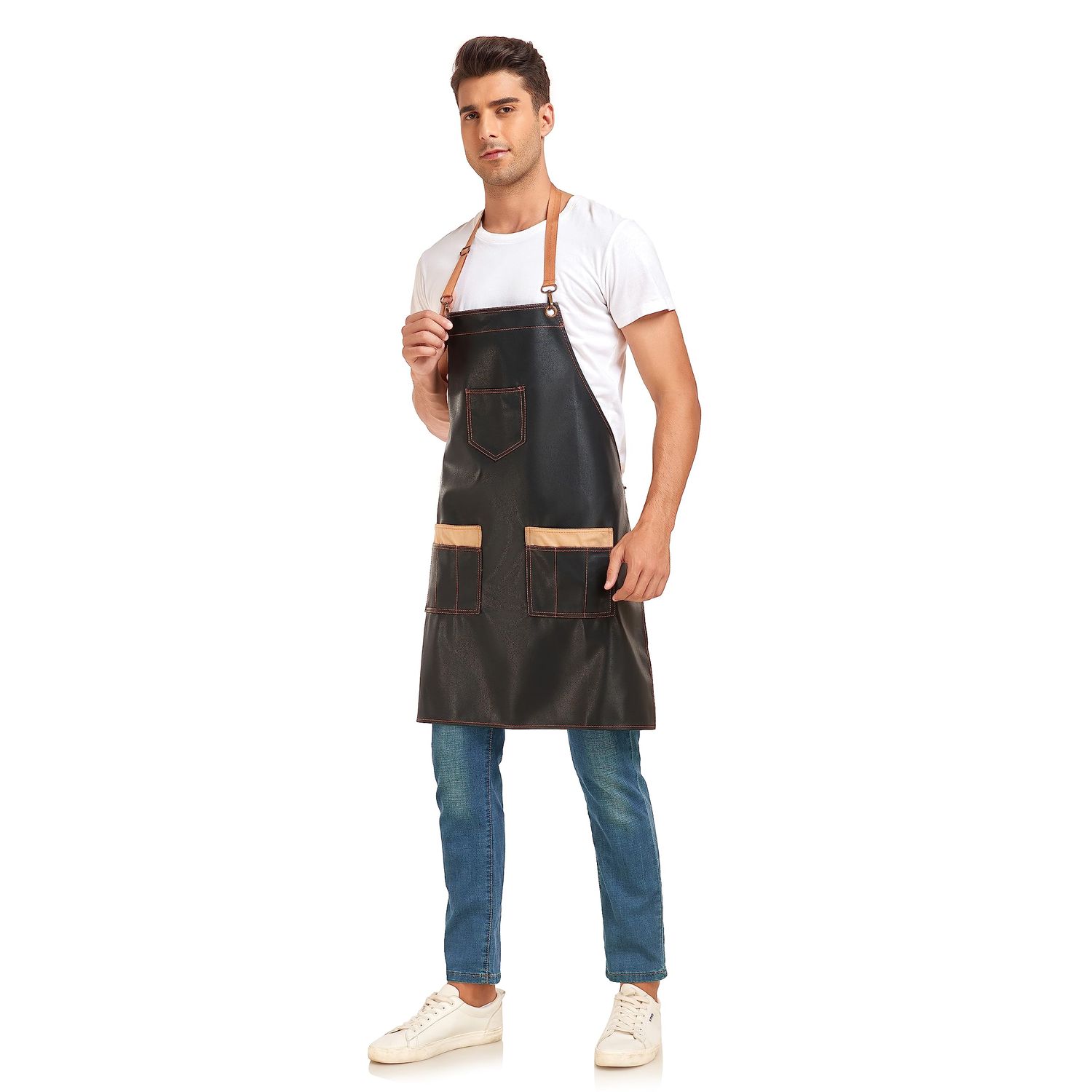 PERFEHAIR Durable Barber Apron for Hair Stylists - Waterproof & Soft, with 3 Useful Pockets - Perfect for Salon, Cosmetology, and Dog Grooming, Both for Men & Women, Black