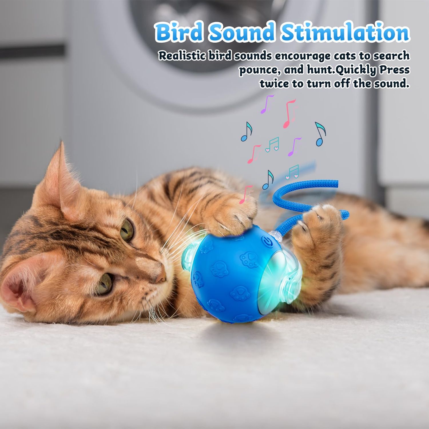 Huimpet Interactive Cat Toys for Indoor Cats, 2025 New Upgraded Moving Cat Ball with Chirping Sound, Rechargeable Fast Rolling Ball, Fun Automatic Cat Toys for Bored Adult Cats Exercise, Kitten, Blue