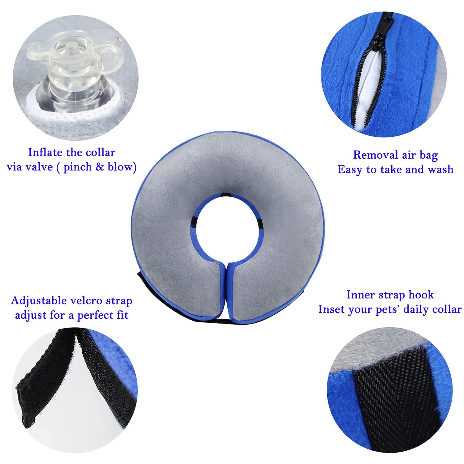 Katoggy Inflatable Dog Cone Collar for Dogs After Surgery, Soft Adjustable Blow up Donut Dog E-Collar for Small Medium Large Dog and Cats