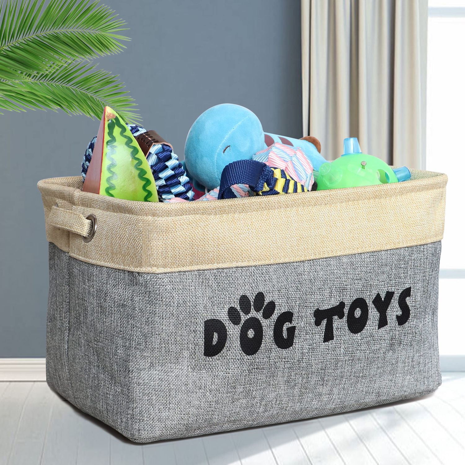PET ARTIST Non-Customized Dog Toy Storage Basket, Gray, 15"L x 11"W x 9"H