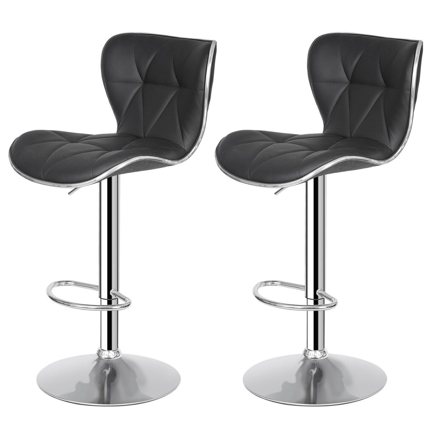 Set of 4 Black Bar Stools w/Shell Back PU Leather Back Adjustable Swivel Stools