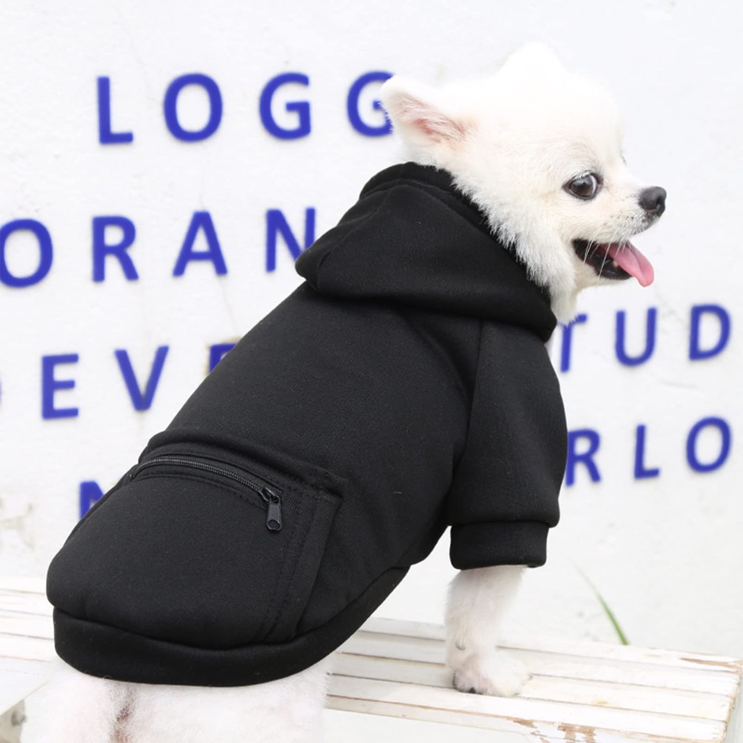 PETCARE Small Dog Sweater Hoodies Pet Black Hooded Soft Fleece Sweatshirts with Pocket Fall Winter Puppy Cat Sweaters Warm Clothes for Small Dogs Shih Tzu Yorkies French Bulldog Outfits Costume