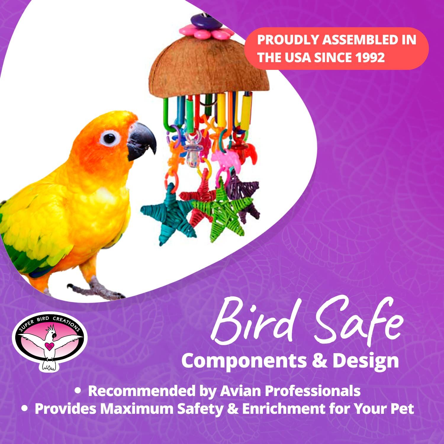 Super Bird Creations SB896 Seeing Stars Bird Toy - Interactive Foraging Toy, Ideal for Parrotlets, Parakeets, Cockatiels, Stimulates Mental and Physical Activity - Small/Medium Bird Size, 9.5" x 3.5"