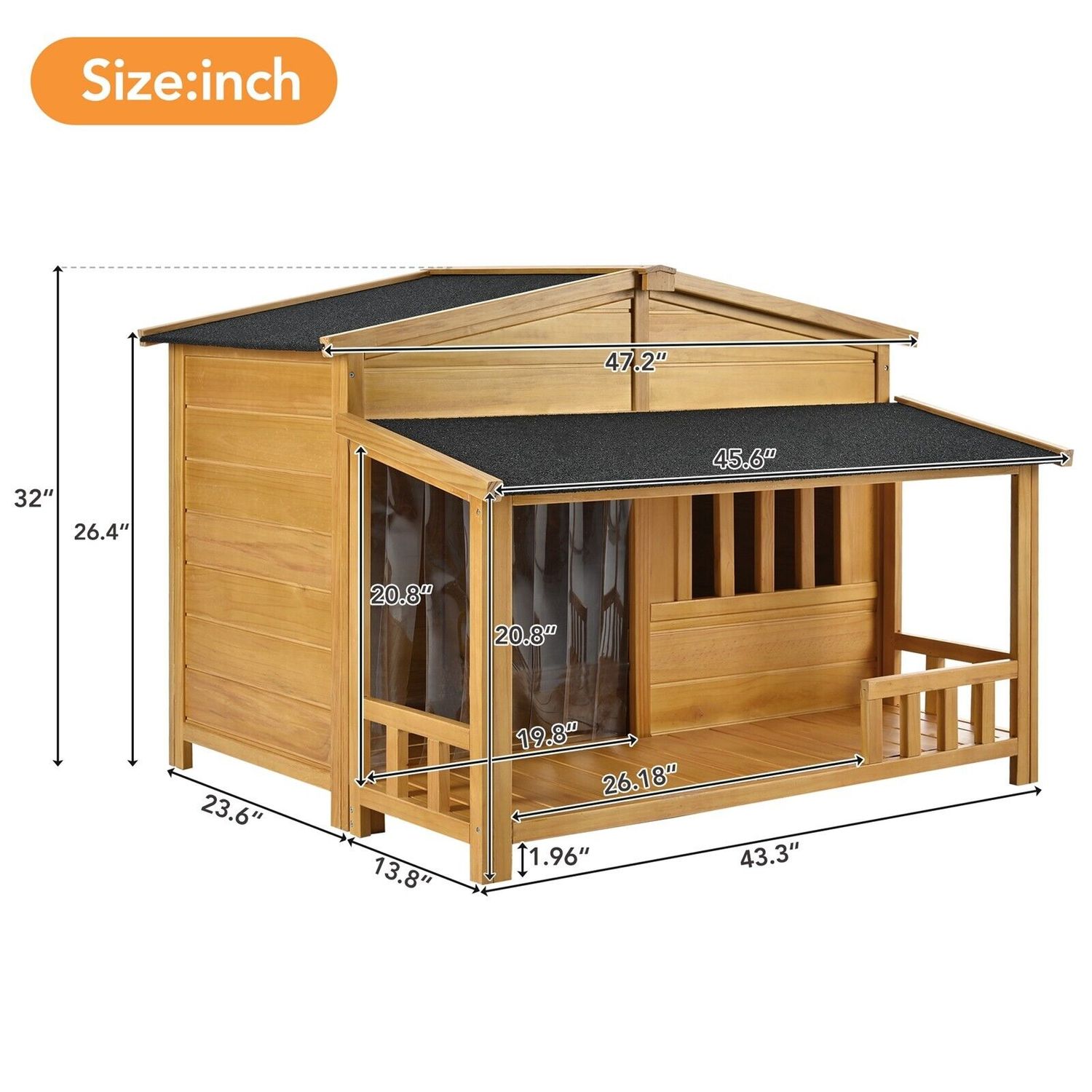 Outdoor Wooden Raised Dog House Pet Kennel w/ Porch, Medium, 40 lbs