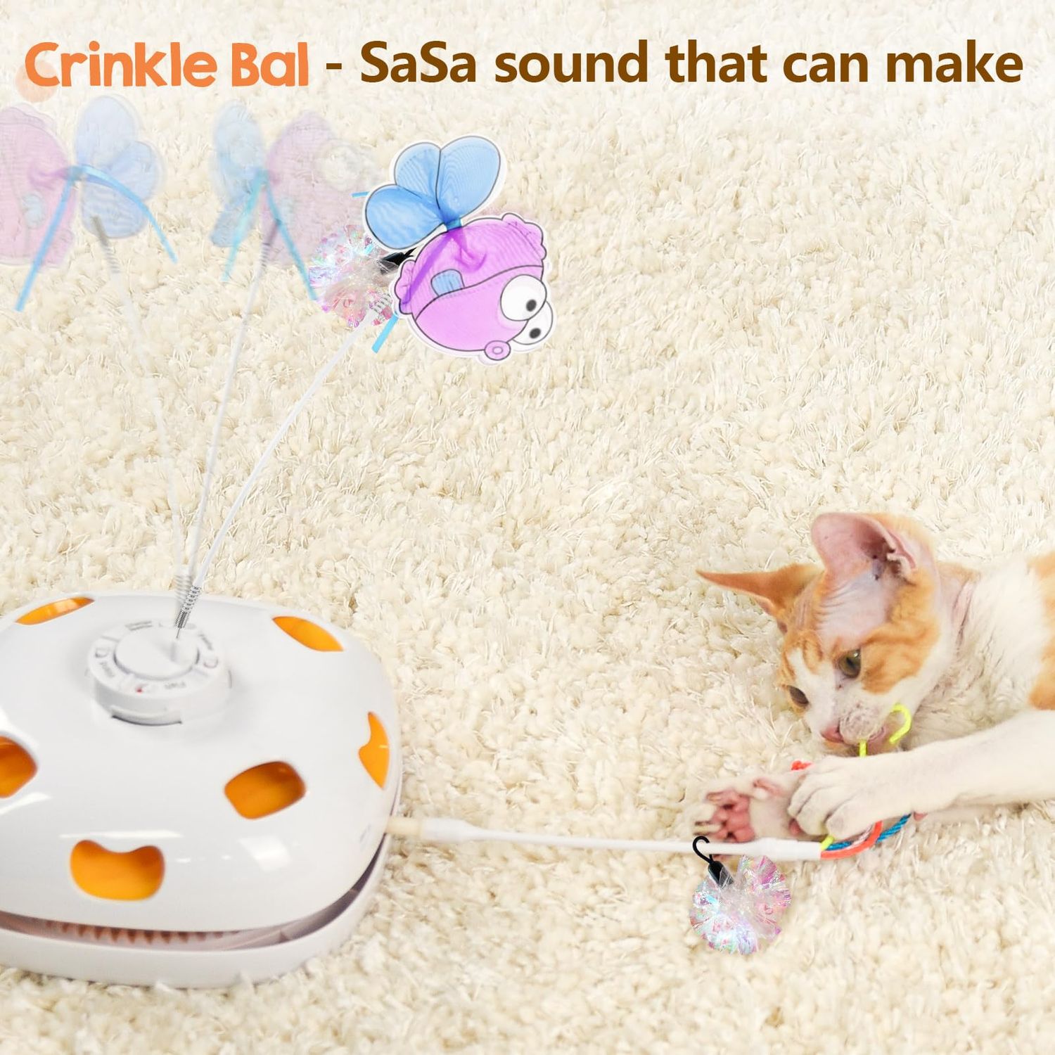 ORSDA 12 PCS DIY Replacement for 5 in 1 Cat Toys Interactive Kitten Toys for Indoor Cats with Feather Spinning Flying Ribbon, Butterfly, Crinkle Balls