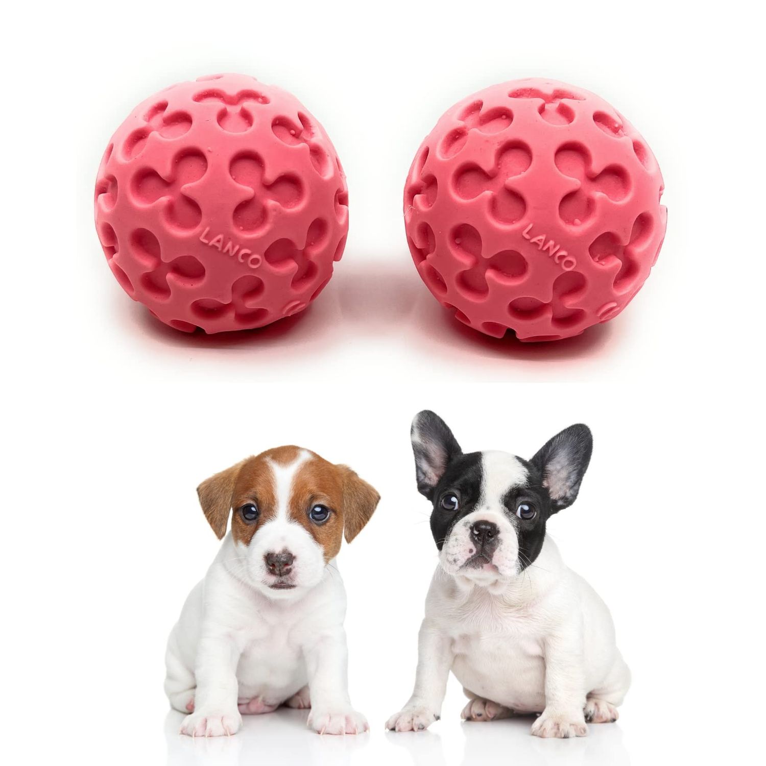 Small Ball Dog Toy - 100% Natural Rubber (Latex) - Soft Squeaky Dog Toy - Small Dogs Puppies - Indoor Play - Complies with Same Safety Standards as Kids' Toys - Small (2.35") - Set of 2 Pink