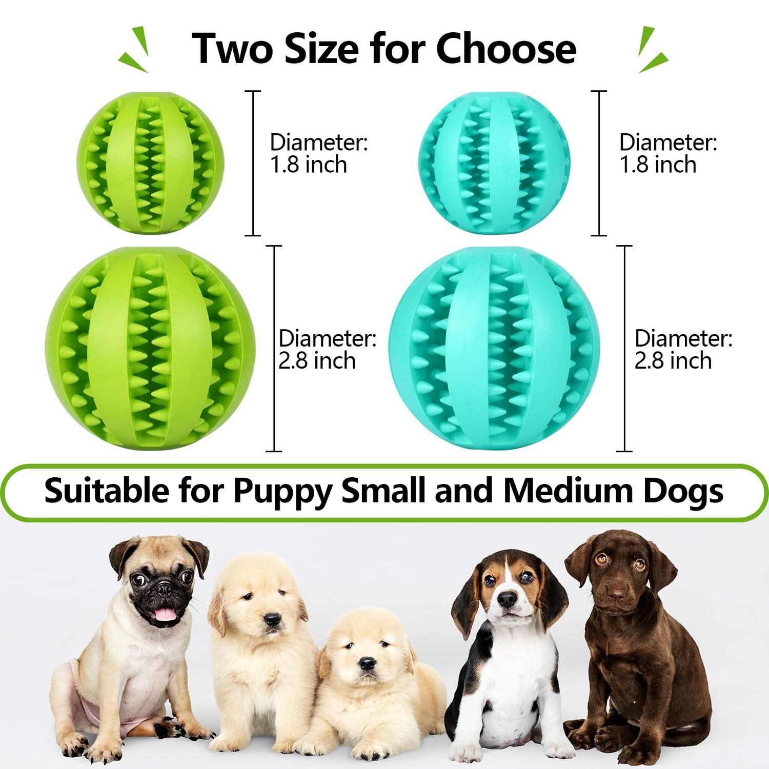 Bojafa Dog Chew Toys for Teething: 2pack Durable Rubber Puppy Toys Ball for Boredom - Treat-Dispensing Toys for Small Medium Breed Teething/Chewing/Brain-Stimulating Indoor