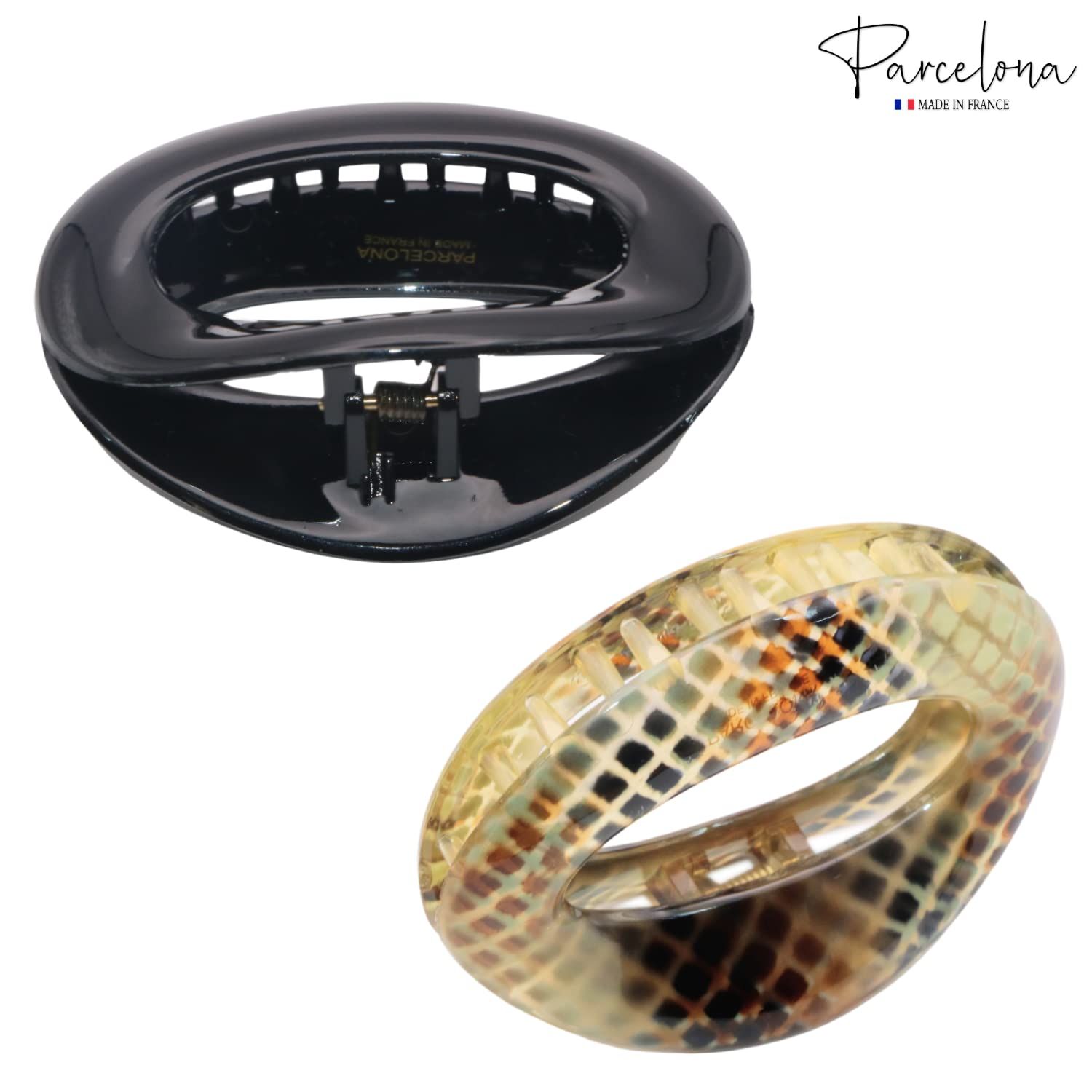 Parcelona -Set of 2 2 1/2 inch Small French Flat Tube Celluloid Clips, Non-Slip Grip, Hair Clip, Durable Hair Accessories, Hair Clips for Mu