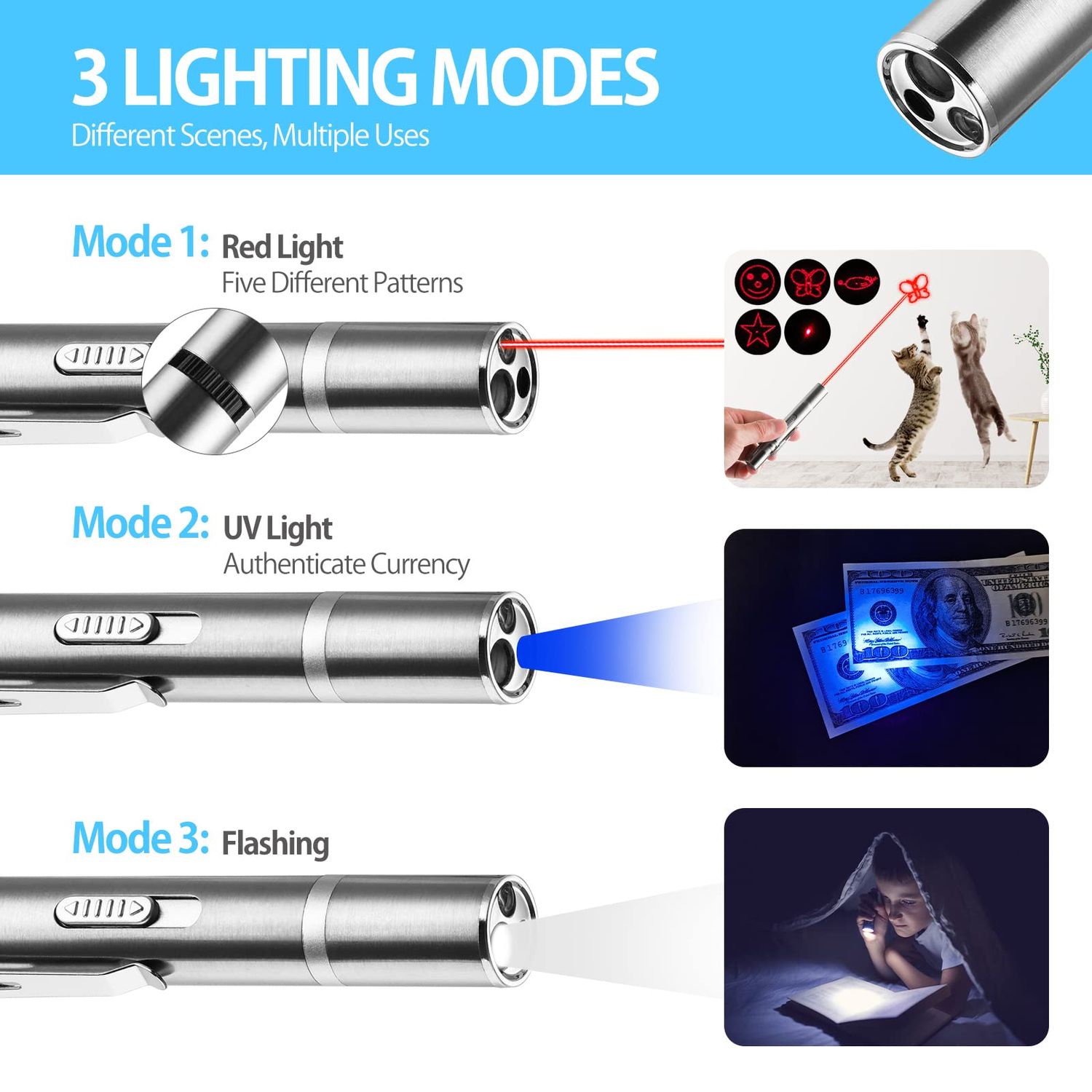 Zugesify Cat Toy, Interactive Toy with Red Dot LED Light Pointer, Long Range 3 Modes Projection Playpen for Kitten Interaction,Suitable for Cat Outdoor Pet Chasers Teasing Training Exercises(2 pcs)