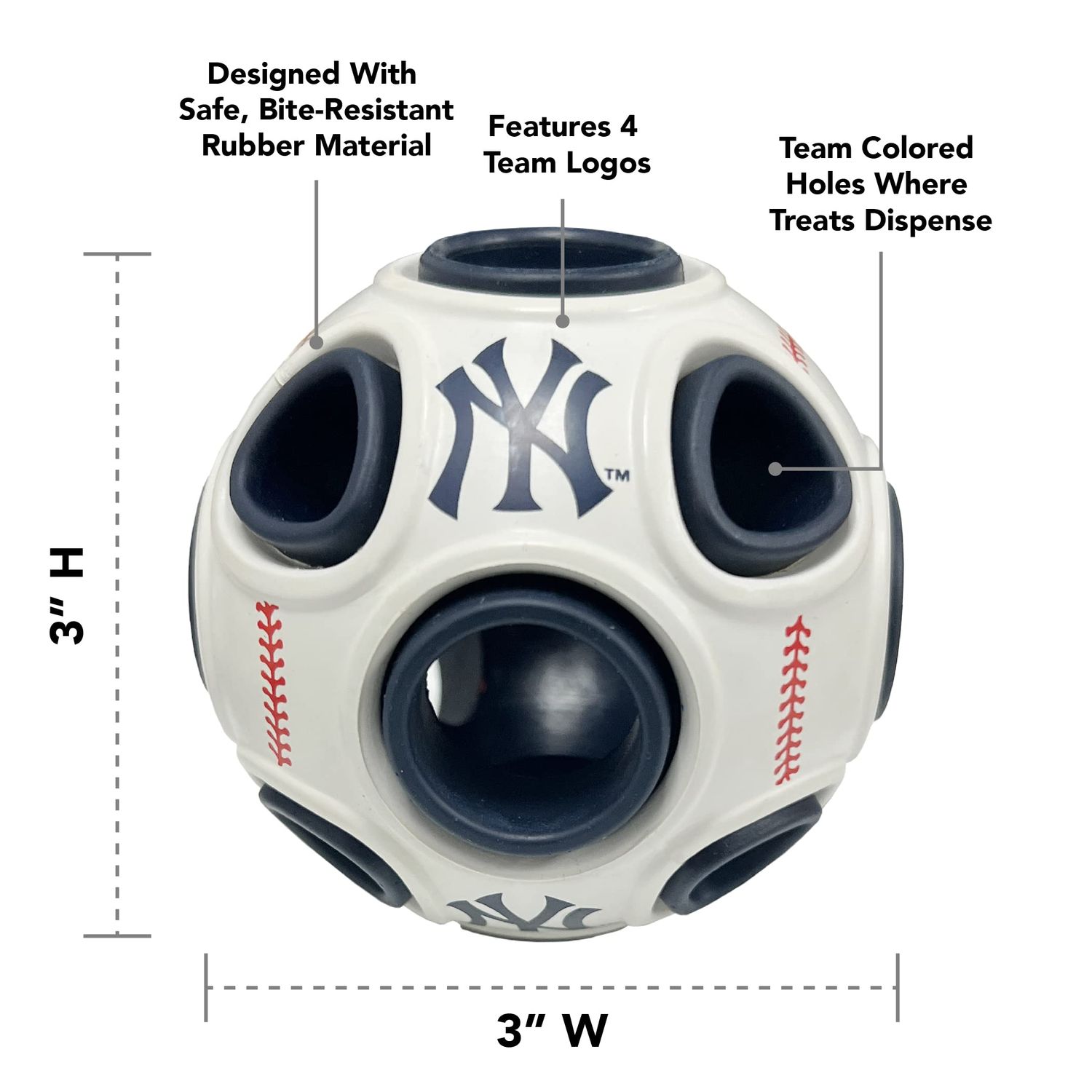 Pets First MLB New York Yankees Baseball Treat Dispensing Toy for Dogs and Cats, Rubber Ball Dog Toy, Interactive Fun Dog Treat Toy, Natural Rubber Dog Feeding Toy
