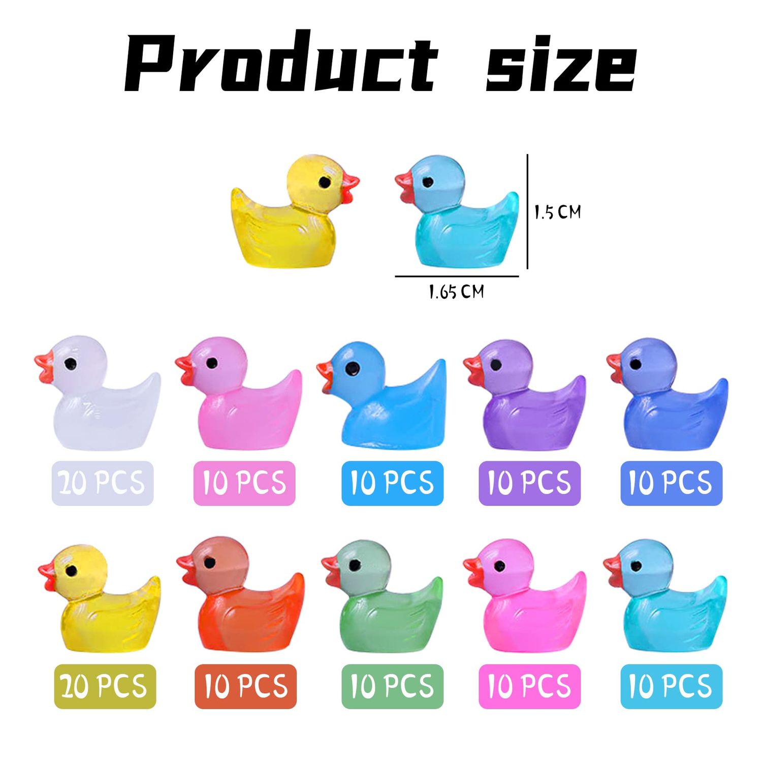 120 PCS Luminous Mini Resin Ducks Tiny Ducks Miniature Slime Charms Duck Figures Ornament Decorations for Fairy Garden Landscape Dollhouse Aquarium Home