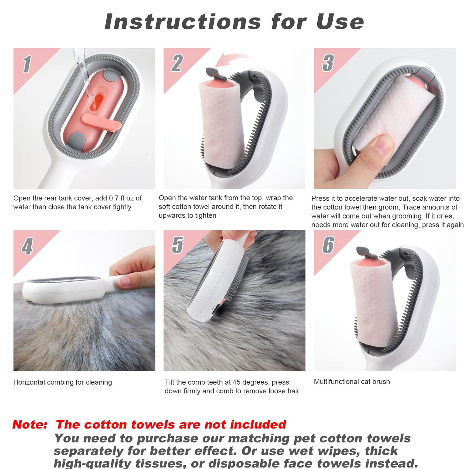 Cat Hair Brush with Water, Sticky Brush 2.0 for Cats, Pet Hair Removal Comb with Water Tank, Wet Cat Comb, 2 in 1 Cleaning Brush Cat, Pet Hair Cleaner Brush for Cats