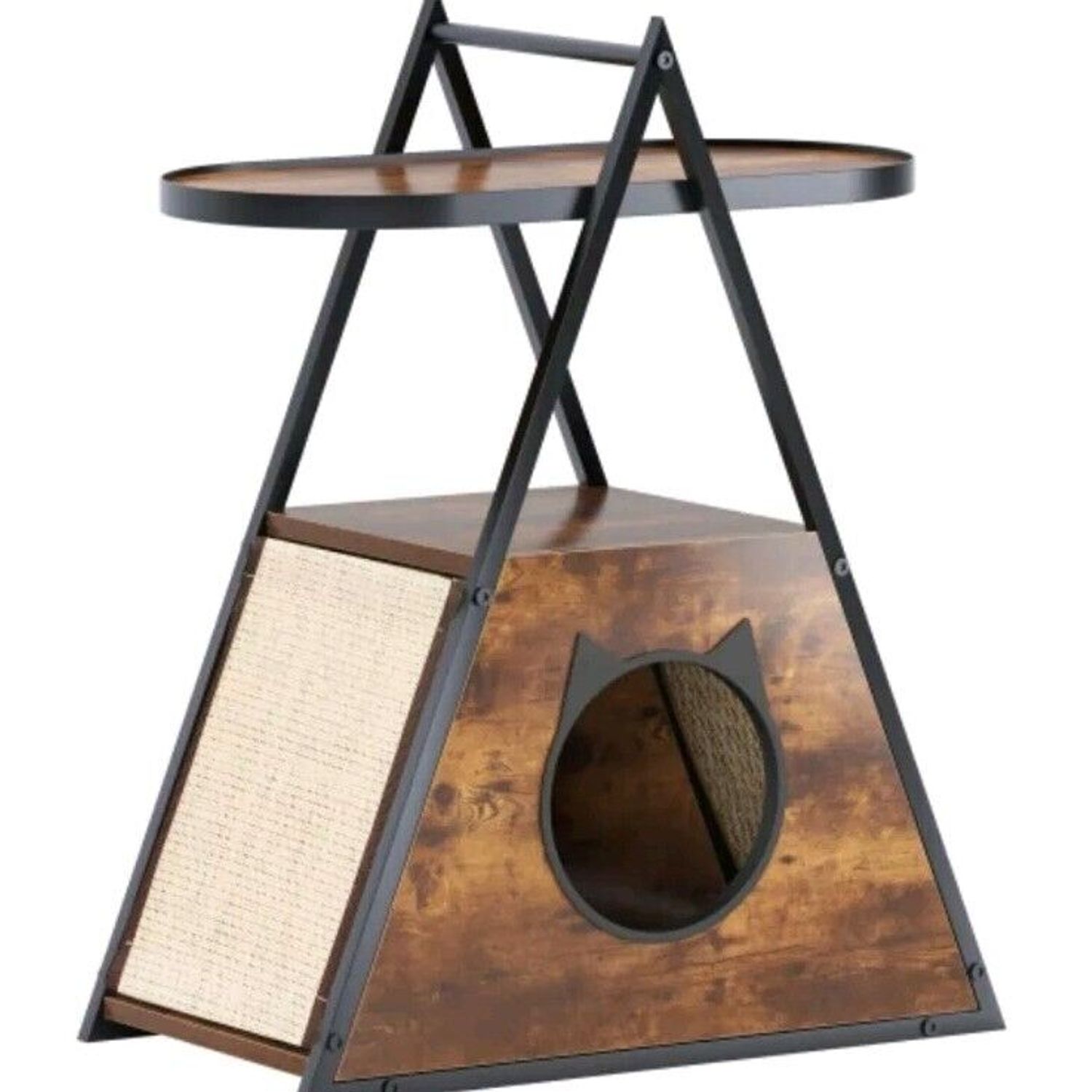 Cat House End Table Wood Cat Condo Black Vintage Pet Furniture Scratching  Board
