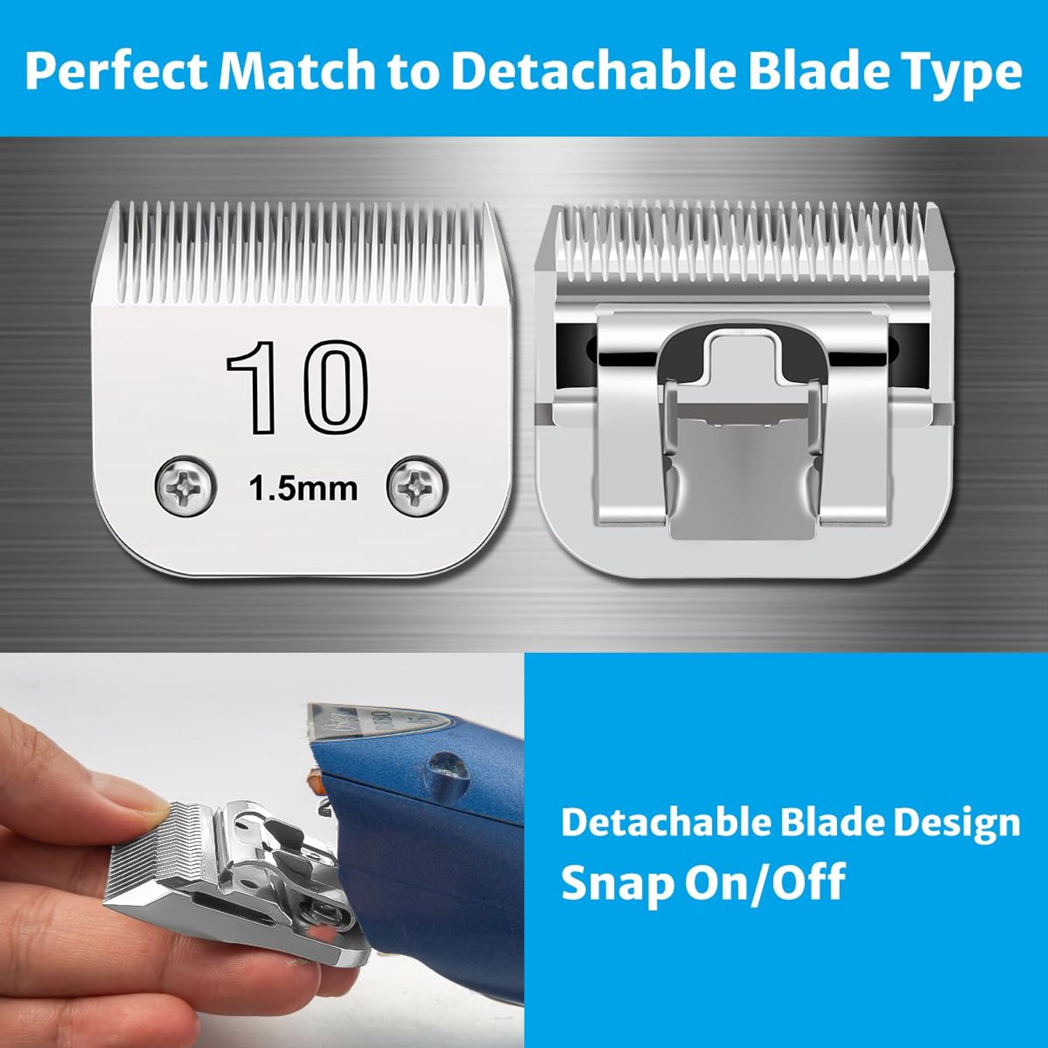 Size 10 Clipper Blade Dog Grooming Fits for Most Andis dog clippers, Wahl KM Series and Oster A5, 1.5mm (1/16 inch) Length