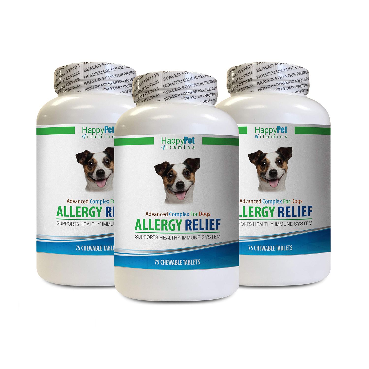 HAPPY PET VITAMINS LLC Allergy 911 for Dogs - Dog Allergy Relief - Immune Booster - Itch Relief - Skin Soother - Treats - Licorice Root Extract for Dogs - 3 Bottles (225 Chewable Tabs)