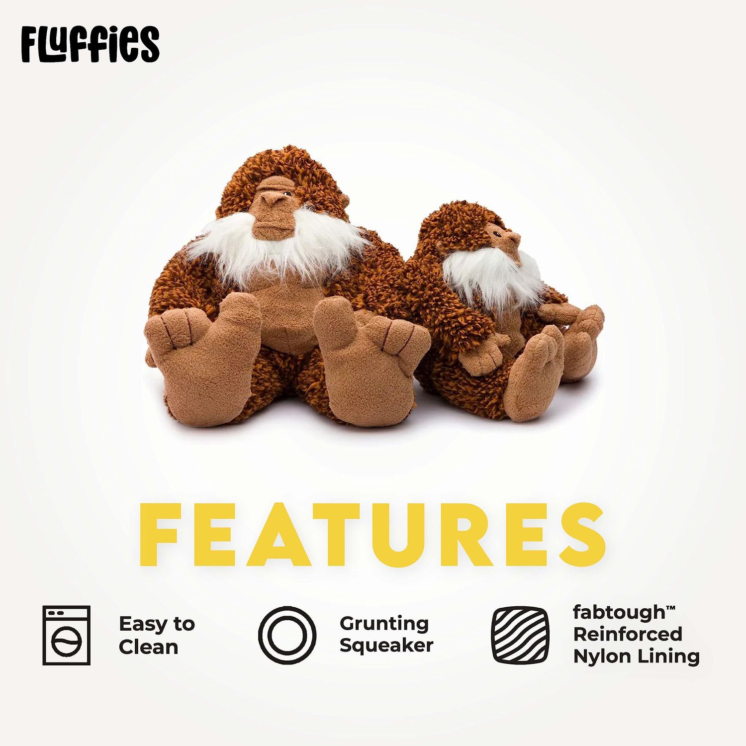 fabdog Fluffies Dog Toys - Squeaky Plush Dog Toy for All Breeds - Cute Animal-Themed Puppy Toys Make for Ideal Gift - Fun Nylon Dog Toys with Squeak | Small Bigfoot
