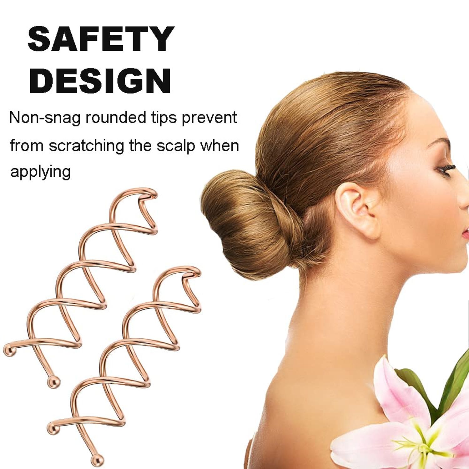 Spiral Bobby Pins 10 Pack Spin Pins, Spiral Hair Clip Spin Clip Bun Stick Pick for DIY Hair Style, Messy Bun Tool, Perfect Small Bun Bobbypins Bobbie Fashion (Rose Gold)