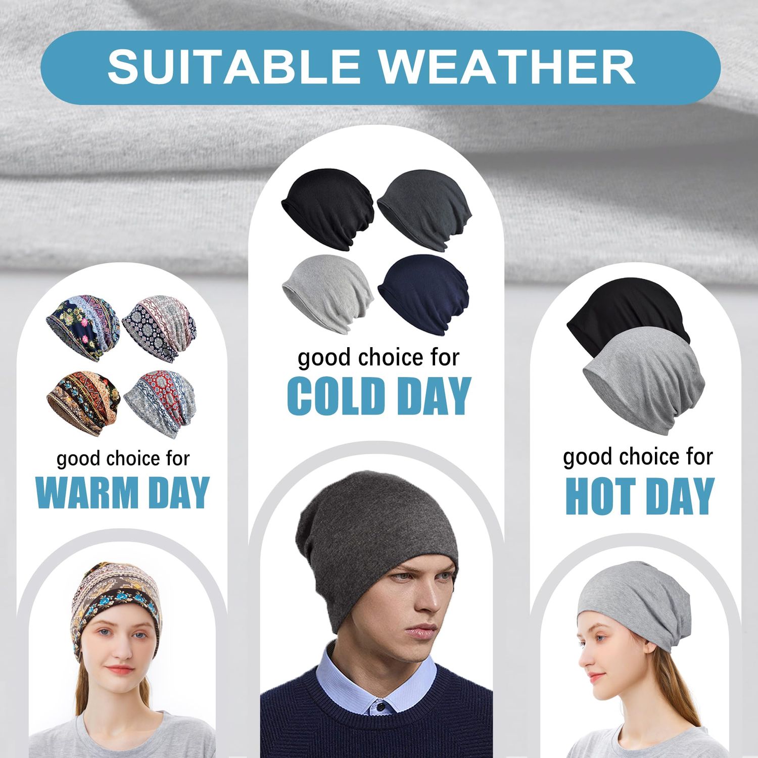 ELLEWIN Cotton Slouchy Beanie Hats Chemo Cap for Men Women Soft Lightweight Running Adult Beanie Hats