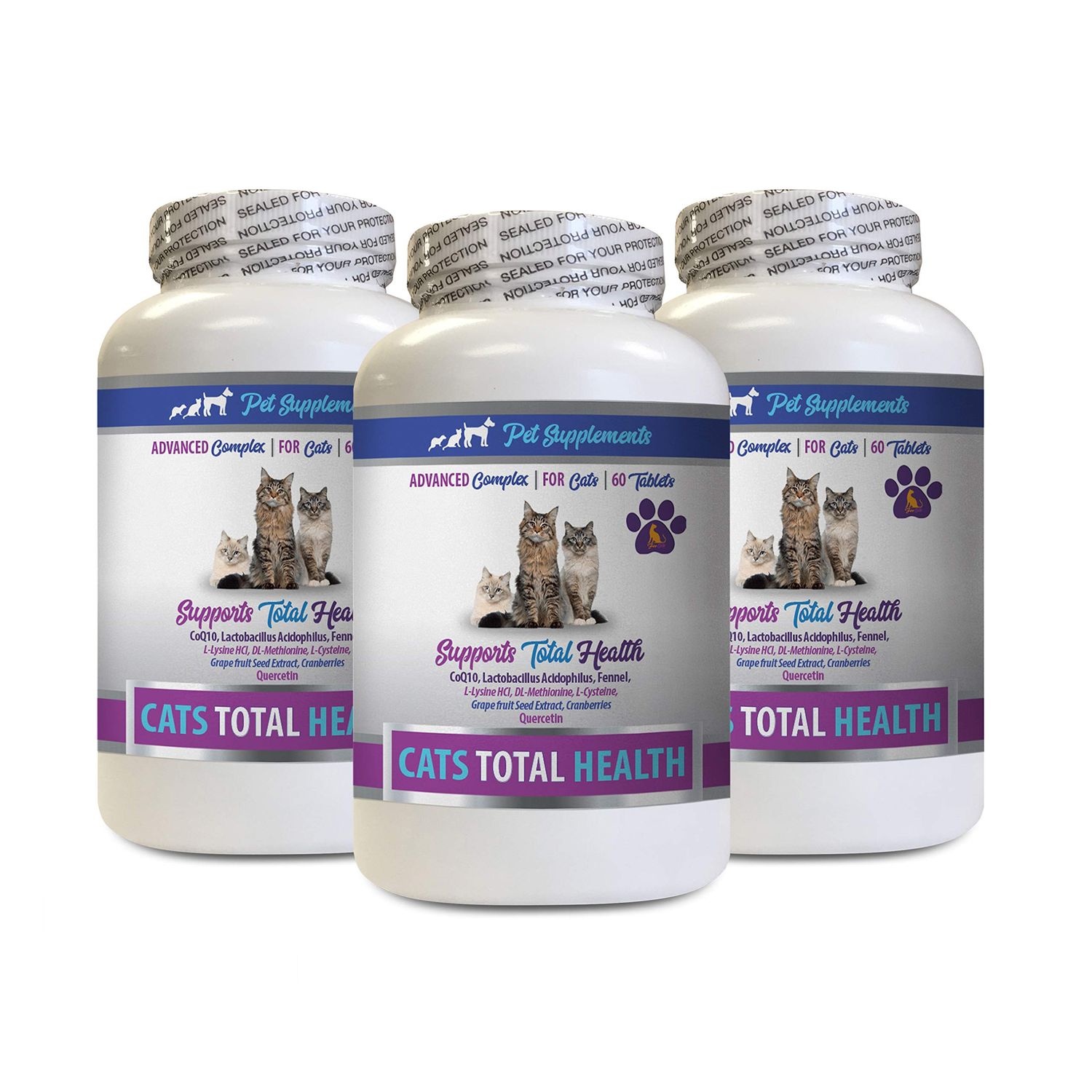 PET SUPPLEMENTS cat Dry Skin Relief - Cats Total Health Complex - Joint Coat Eye Immune Support Formula - cat Vitamin c - 3 Bottles (180 Tablets)