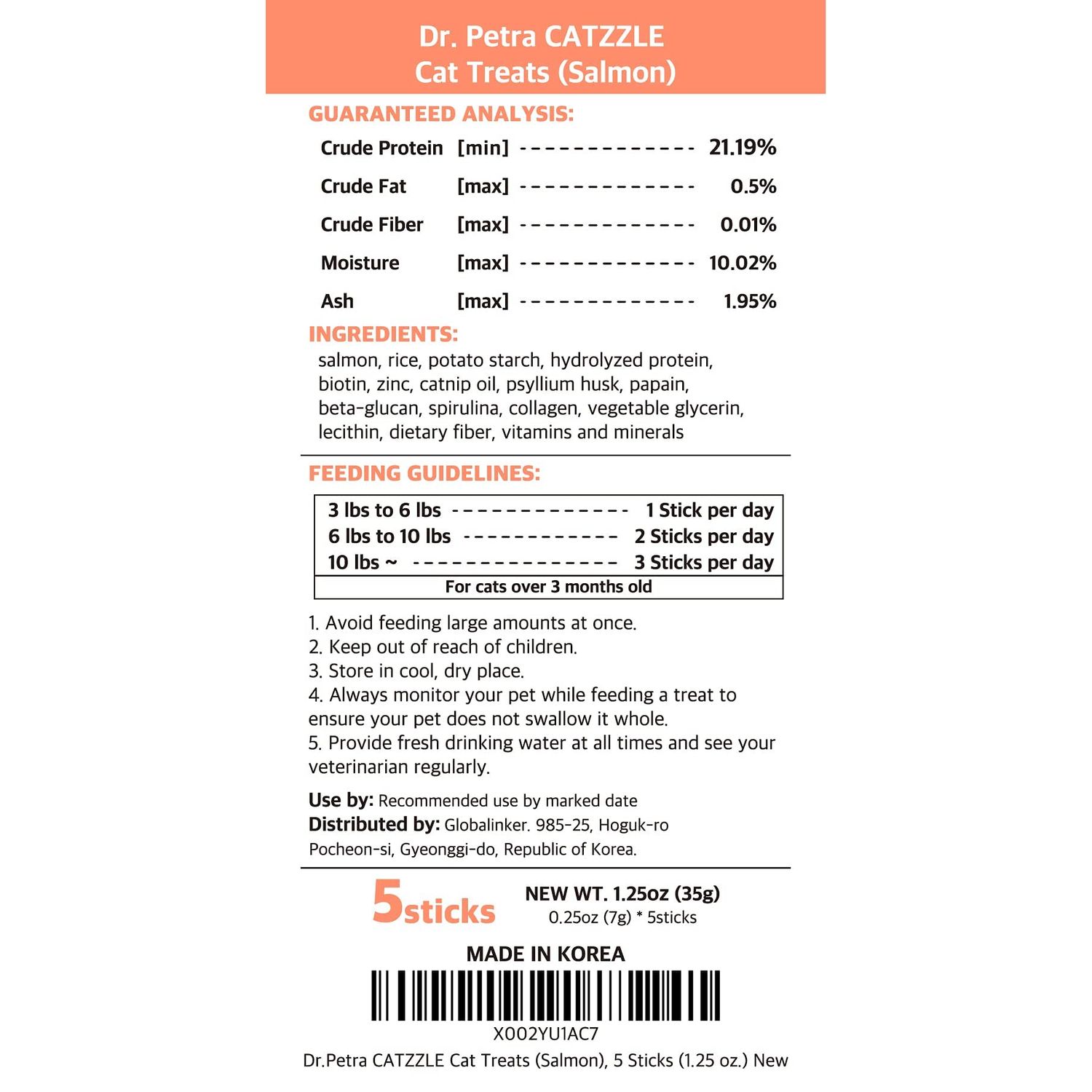 DR.PETRA CATZZLE Cat Treats, Dental Chews for Indoor Cats, Cat Teeth Cleaning, Dental Care Snacks - Hairball Control (Salmon Flavor) (5 Sticks (Pack of 1))