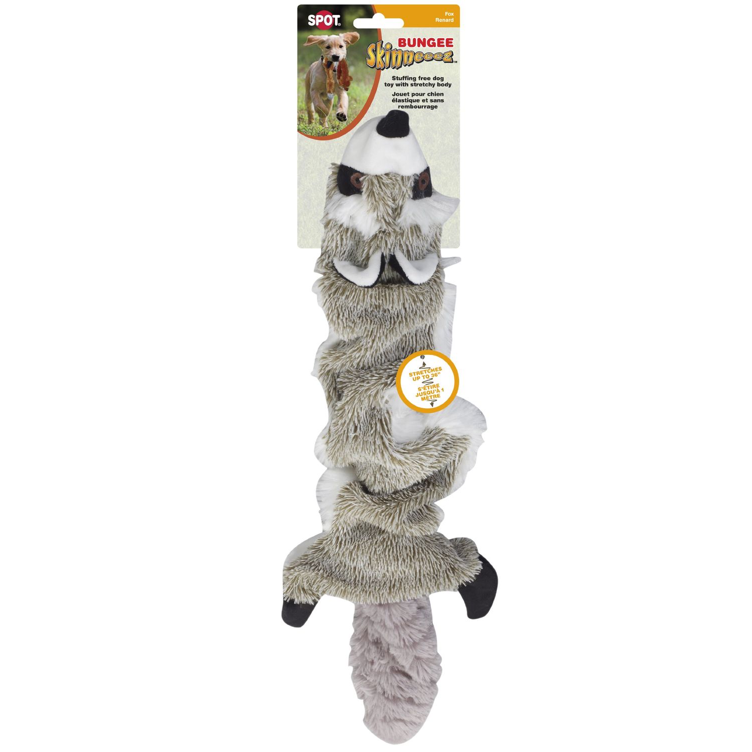 Ethical Pet SPOT Bungee Skinneeez | Stuffingless Plush Animal Toy for Dogs | Interactive Dog Toys | Raccoon | Expands 36" Long