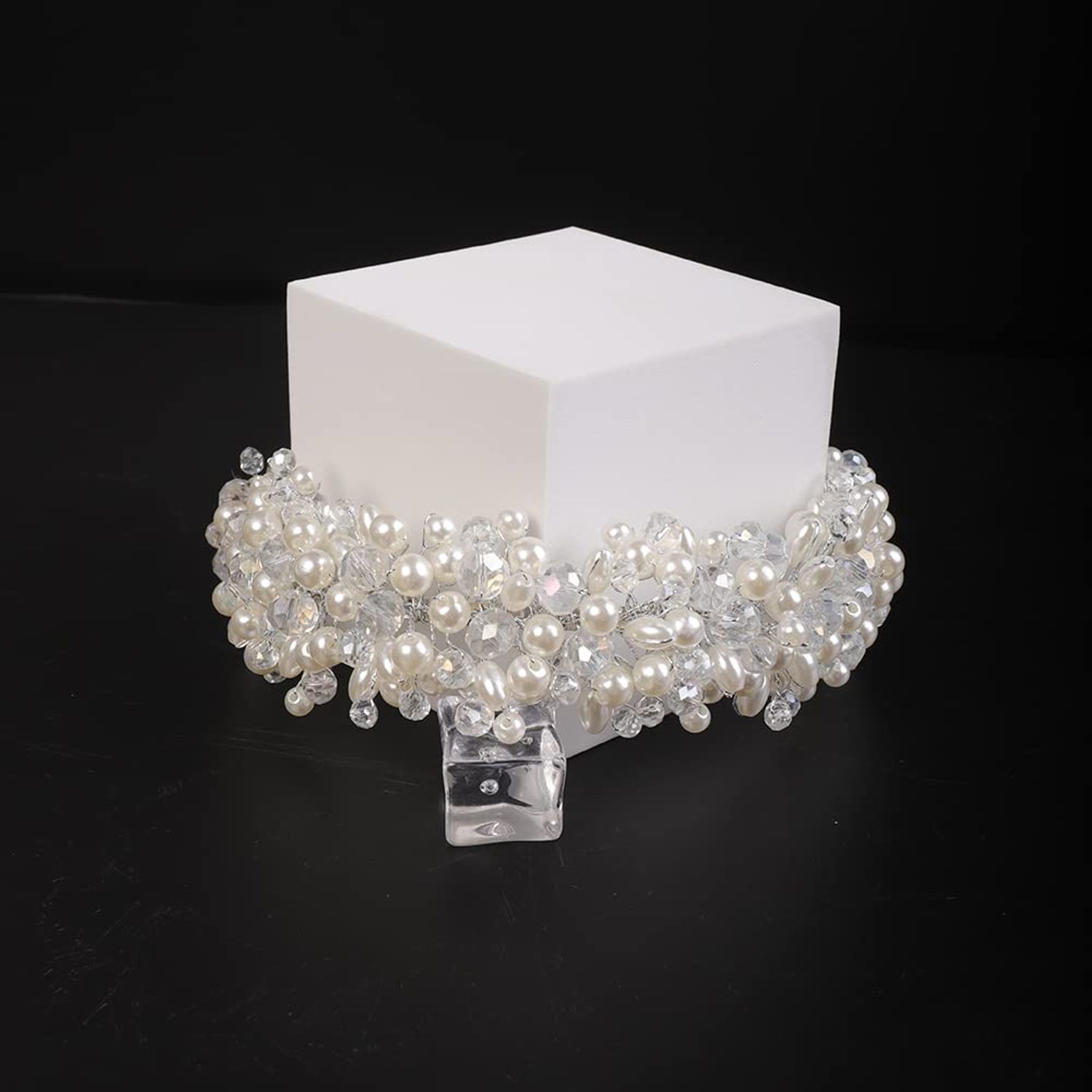 JWICOS Shining Wide Headbands Vintage Head Wrap with Faux Pearl Beaded Hair Accessories Great Gifts for Women and Girls