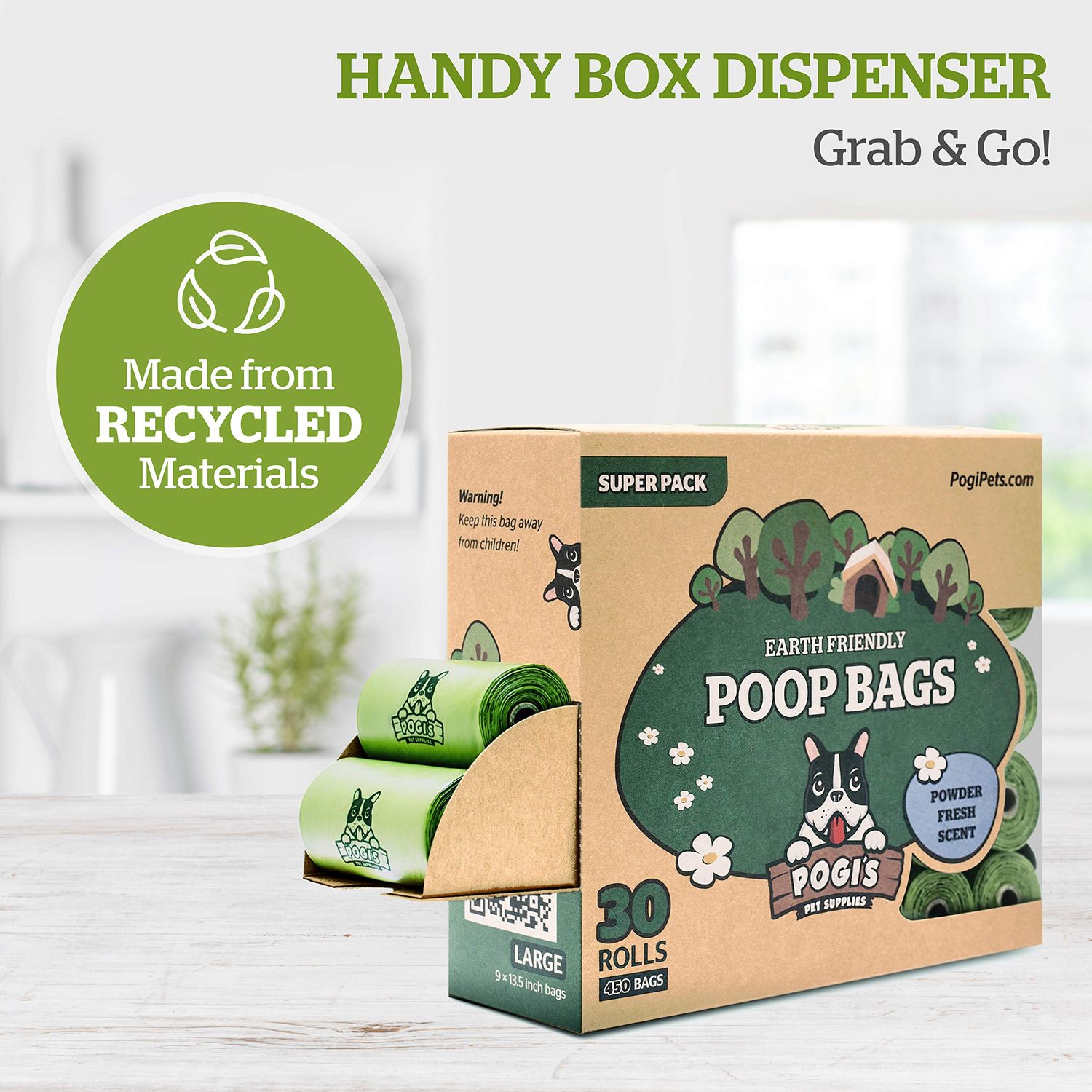 Pogi’s Dog Poop Bags - 30 Rolls (450 Doggie Poop Bags) - Leak-Proof Dog Waste Bags - Scented, Ultra Thick, Extra Large Poop Bags for Dogs