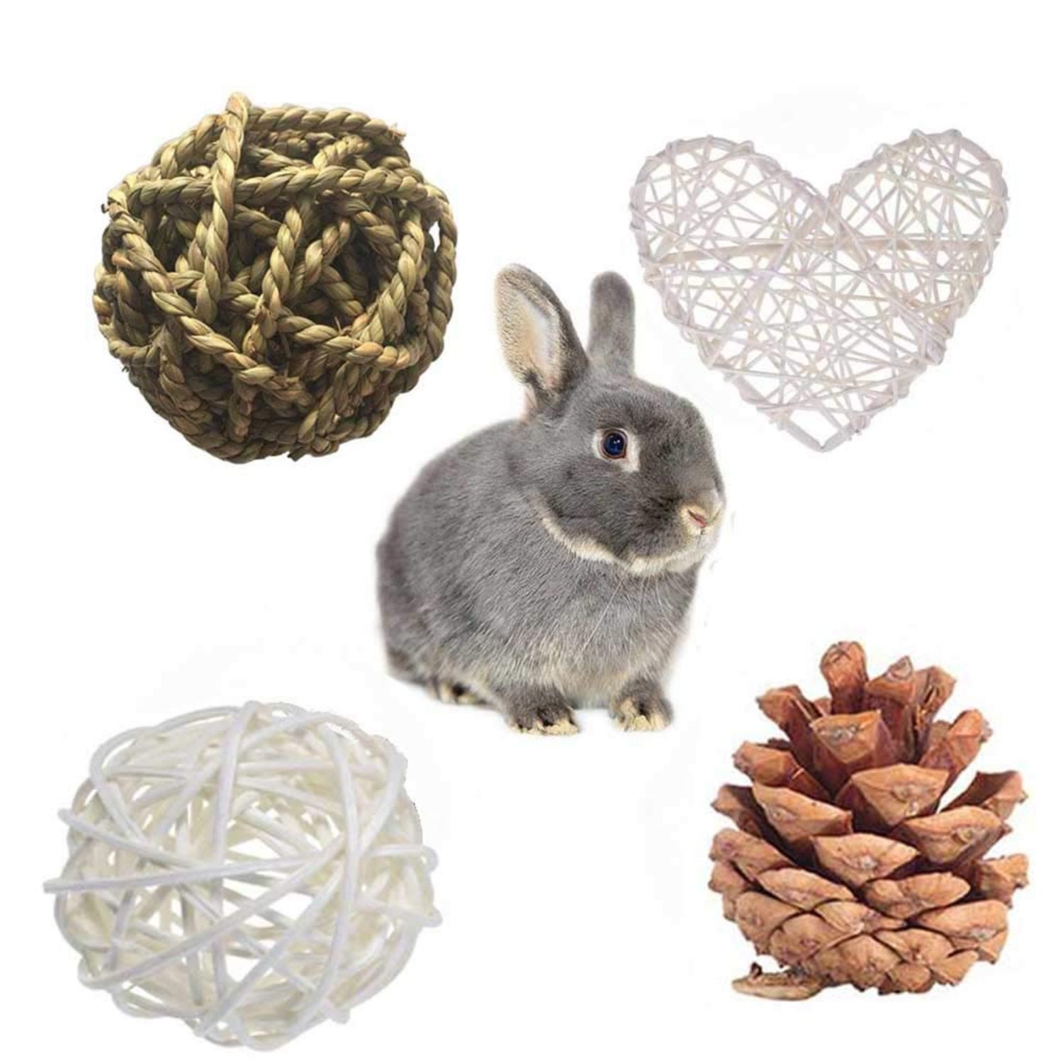 Rabbit Chew Toys, Pet Bunny Tooth Chew Toys Organic Natural Apple Wood Grass Cake Ideal for Bunny, Chinchilla, Guinea Pigs, Hamsters Teeth Grinding, Bird Exercise Molar (13PCS)