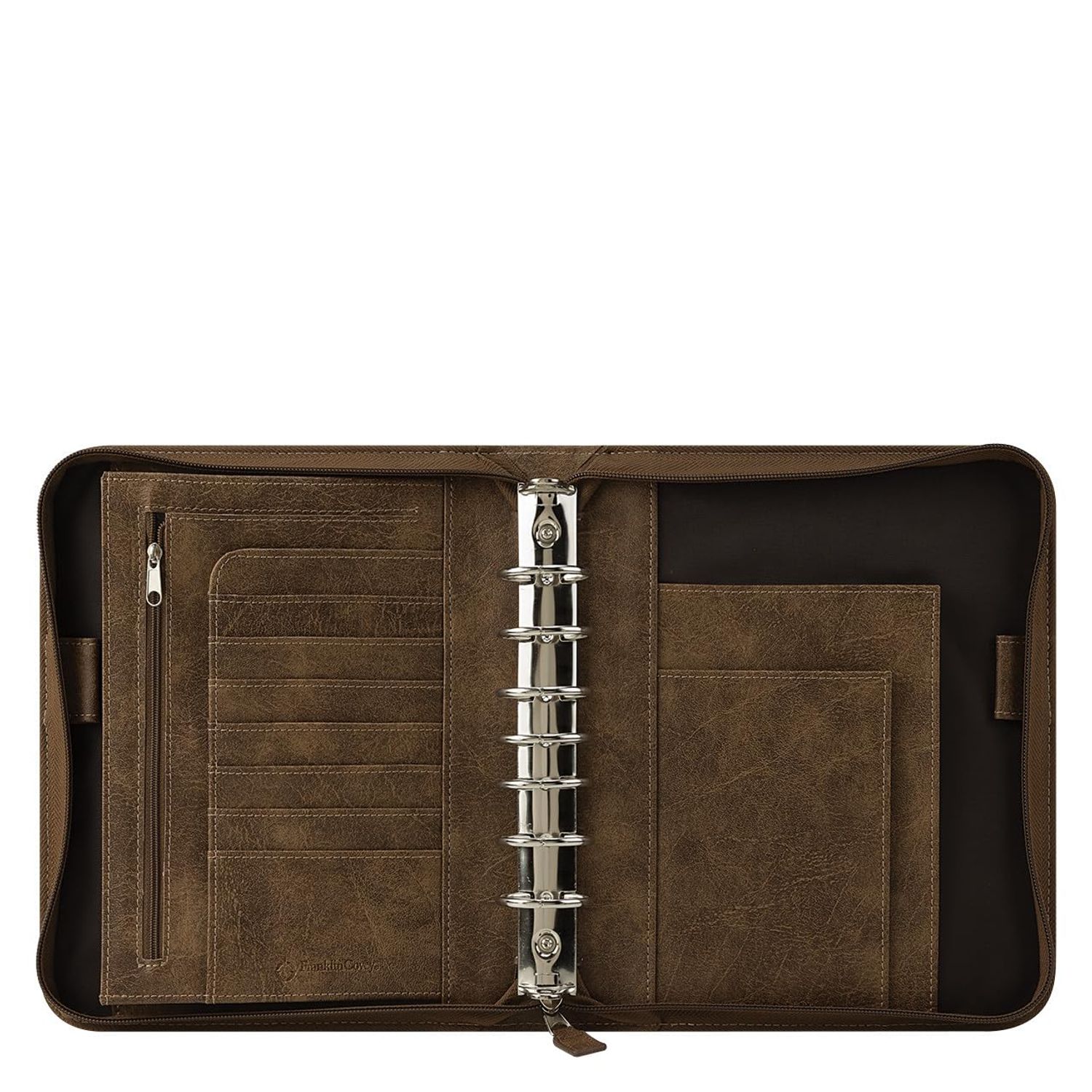 FranklinCovey - FC Basics Binder - Distressed Simulated Leather - Zipper Binder for Planners (Classic, Brown)