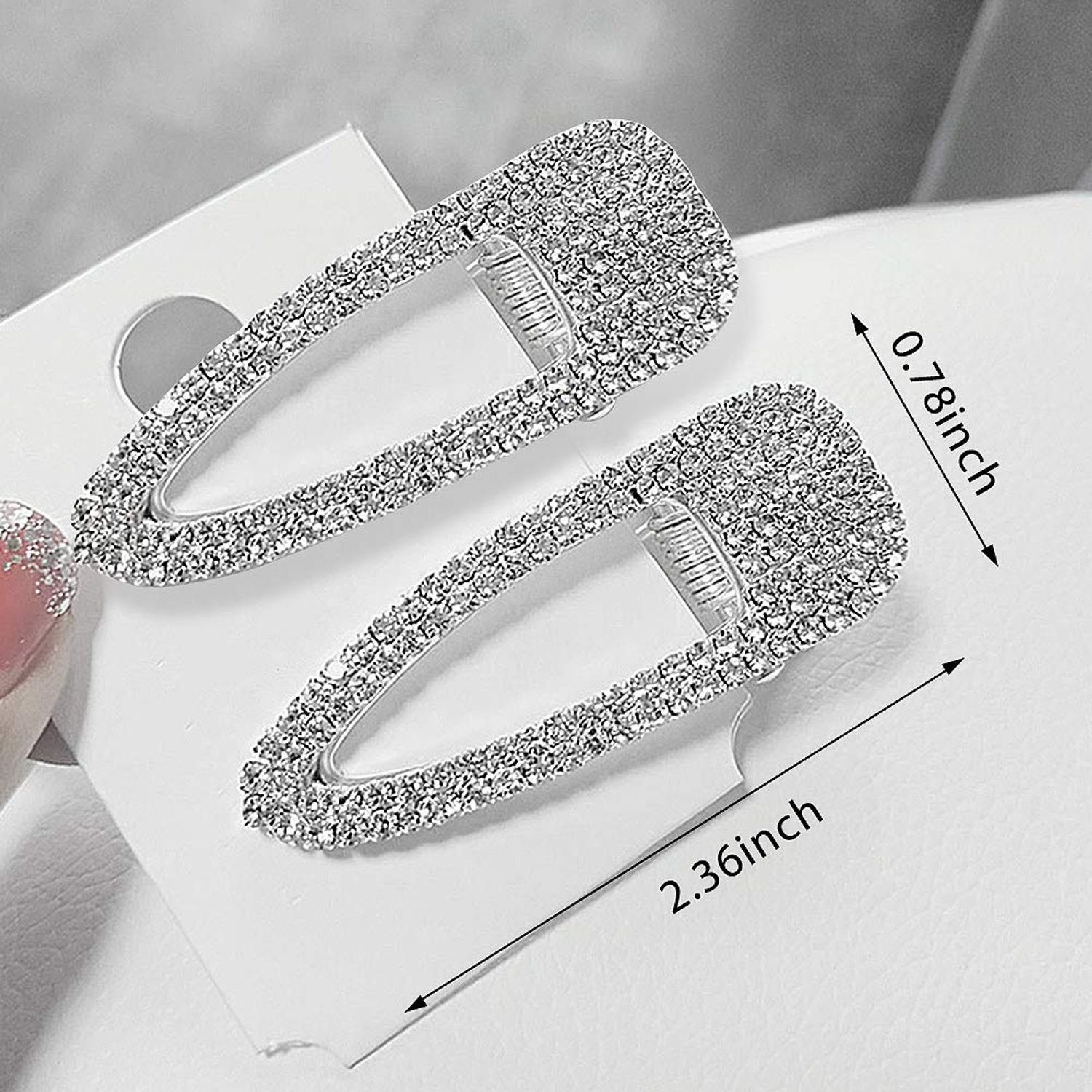 2PCS Silver Hair Clips Barrettes Glitter Rhinestones Hair Pins Hair Accessories for Women Girls