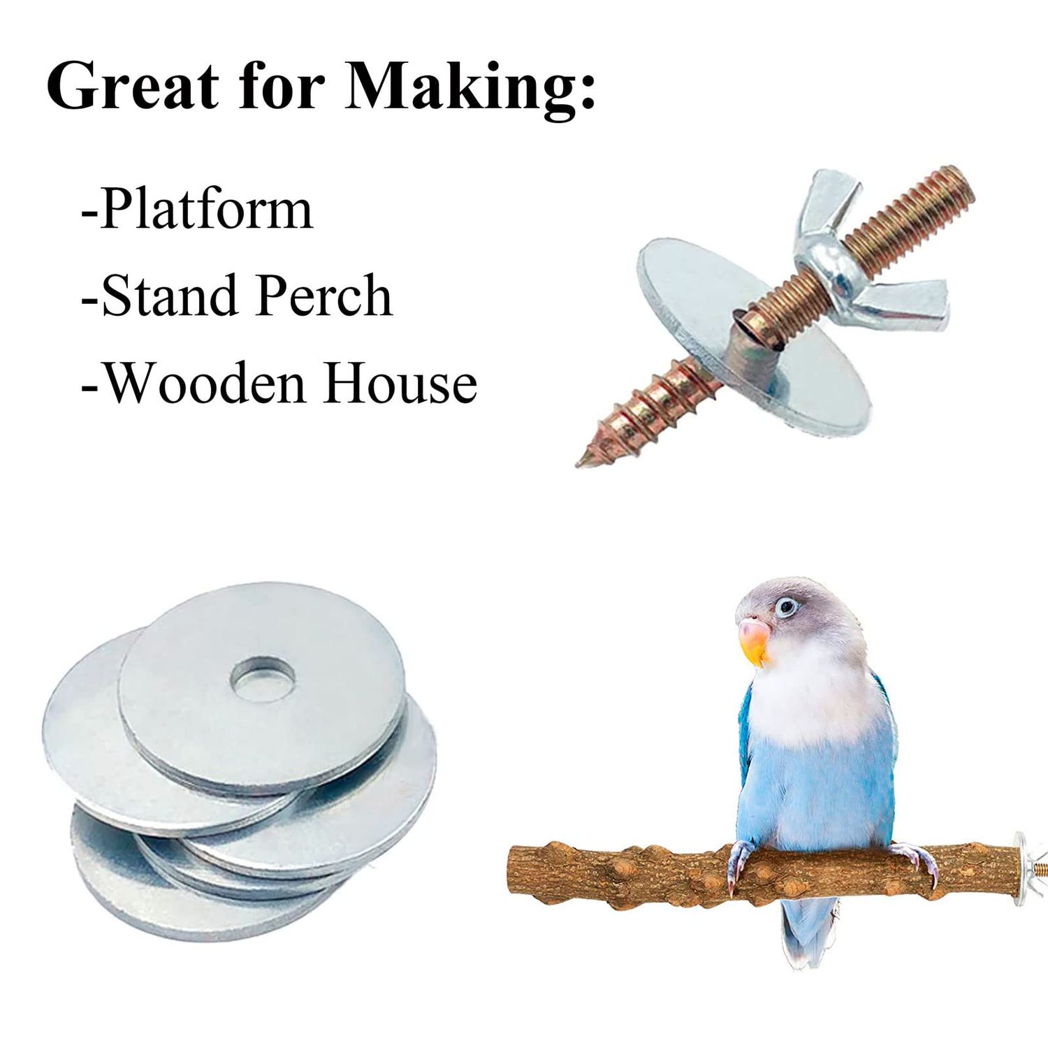 12 Sets Bird Cage Screws Bird Perch Stand Platform Accessories 24 Washers 12 Screws 12 Wing Nuts Hardware for Fixing Bird Playground Perch Food Bowls Feeder Breeding Box
