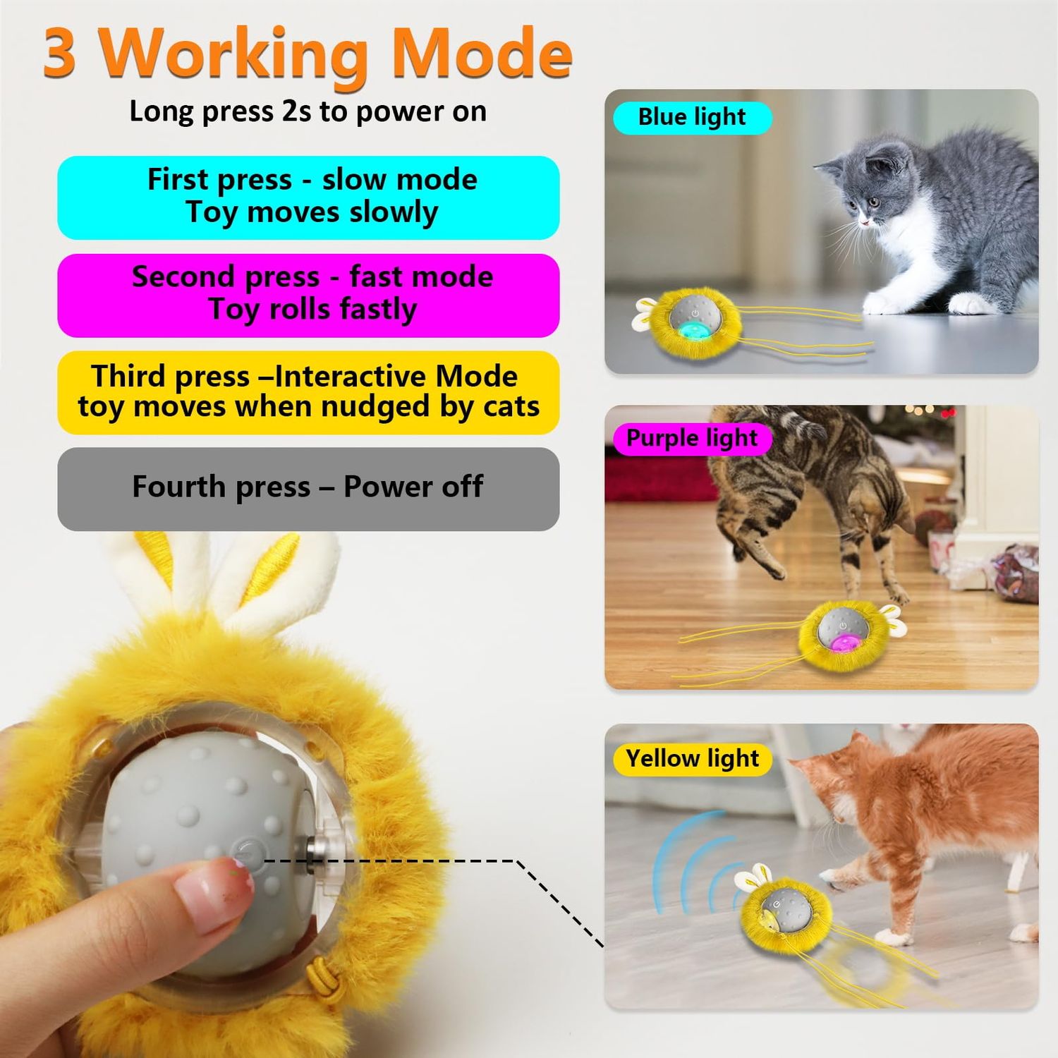 BENTOPAL Interactive Cat Toys Ball Paw Activated, Super Power Cat Exercise Toys for Indoor Cats (Grey)